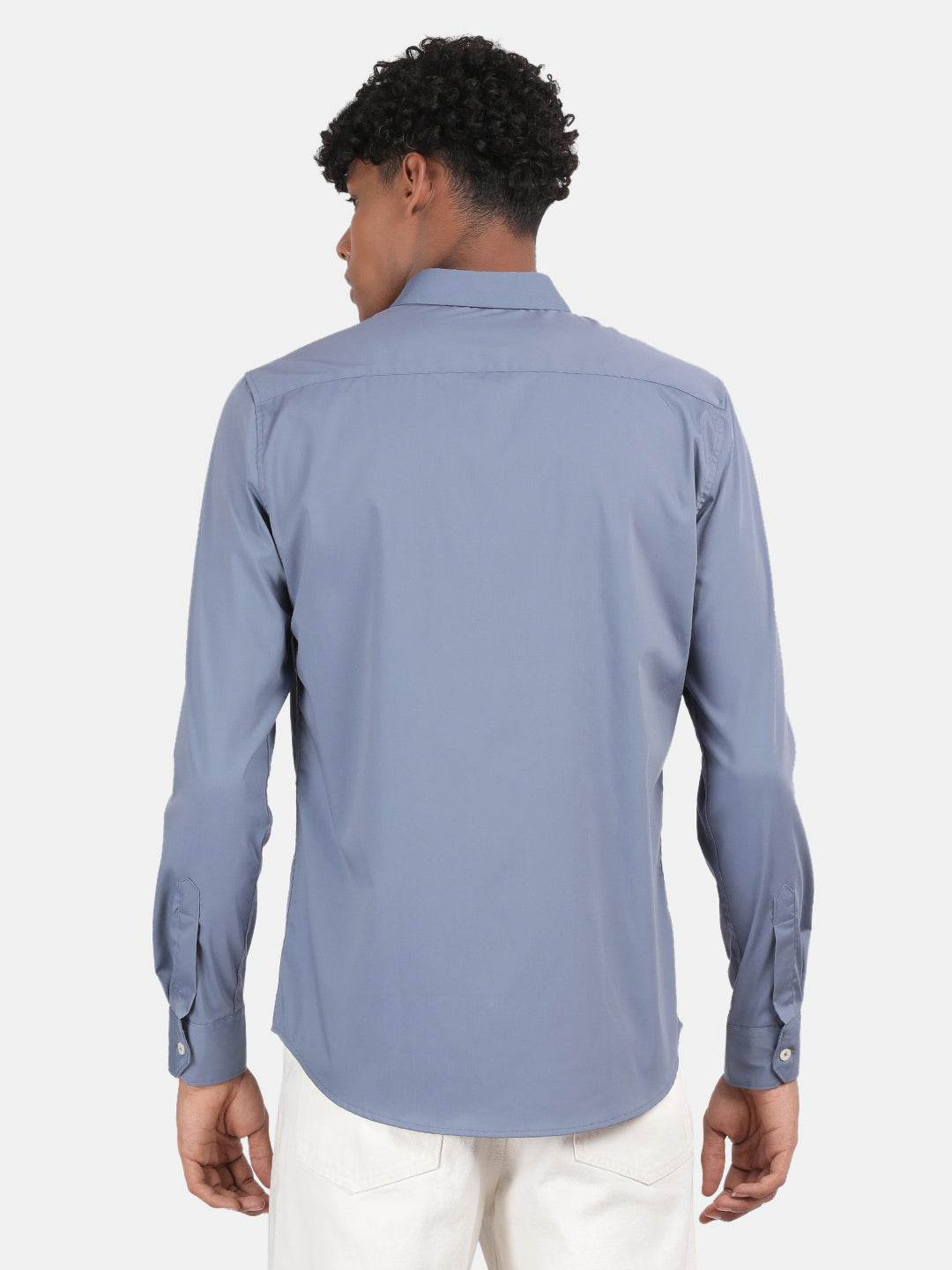 Men Blue Slim Fit Spread Collar Full Sleeve Casual Shirt