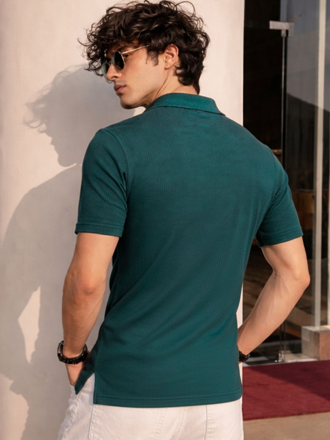 Men Teal Polo T-Shirt
