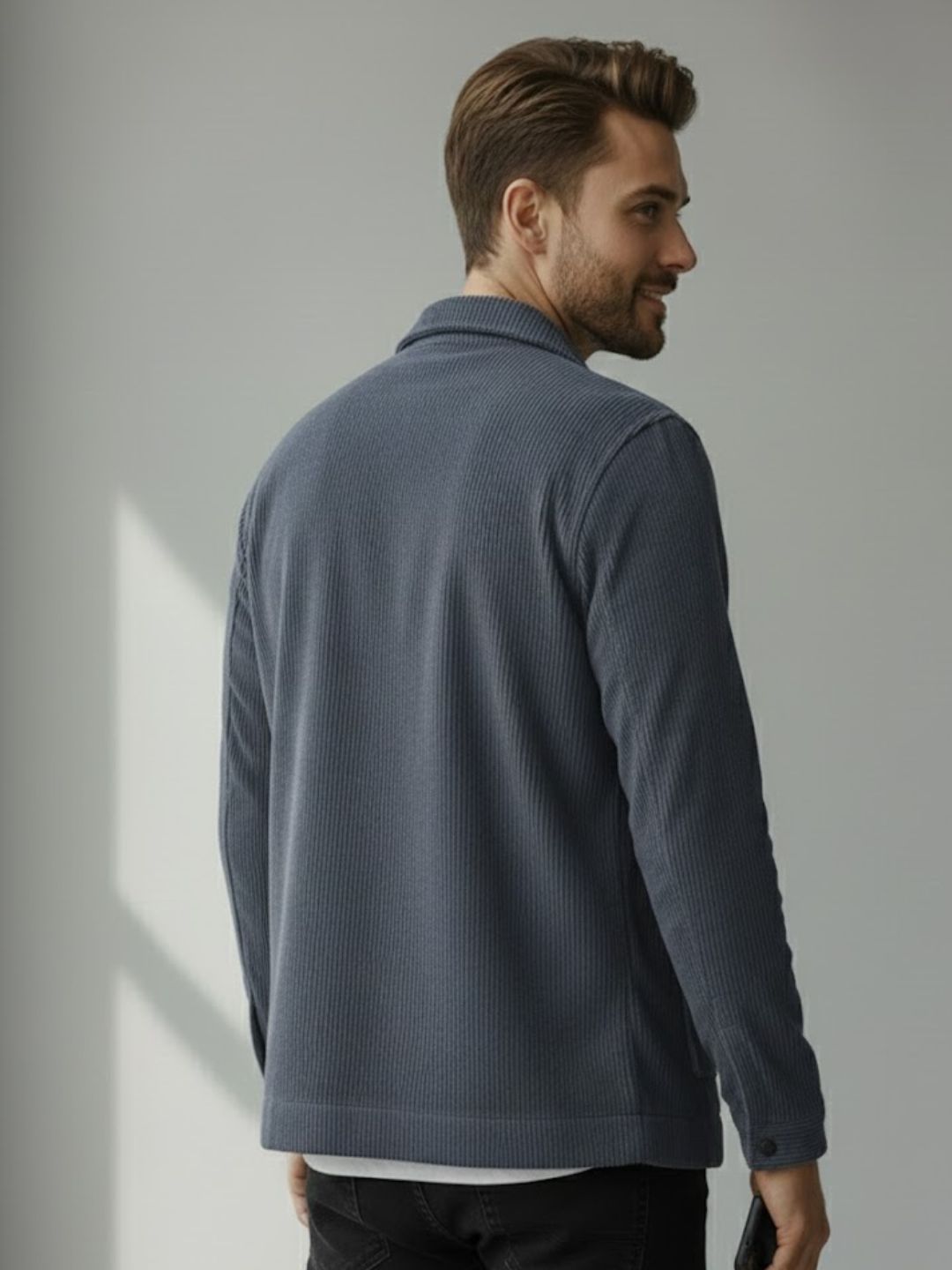 Men Blue Textured Casual Jacket