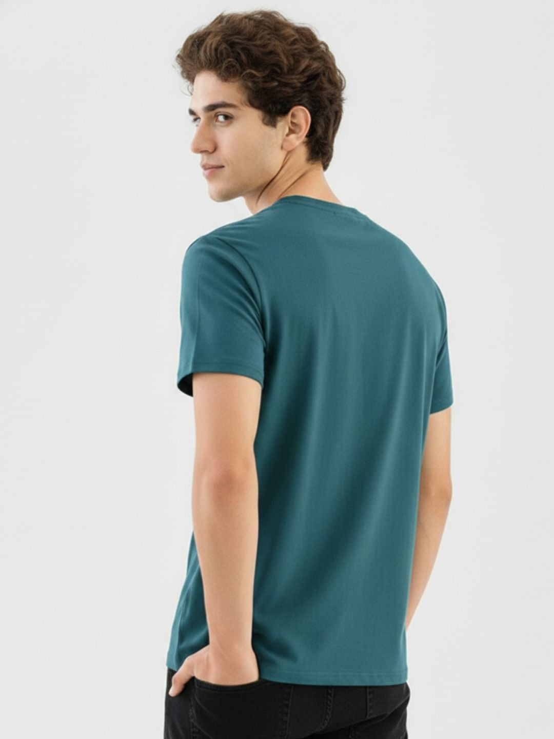Men Teal Soild Cotton T-shirt