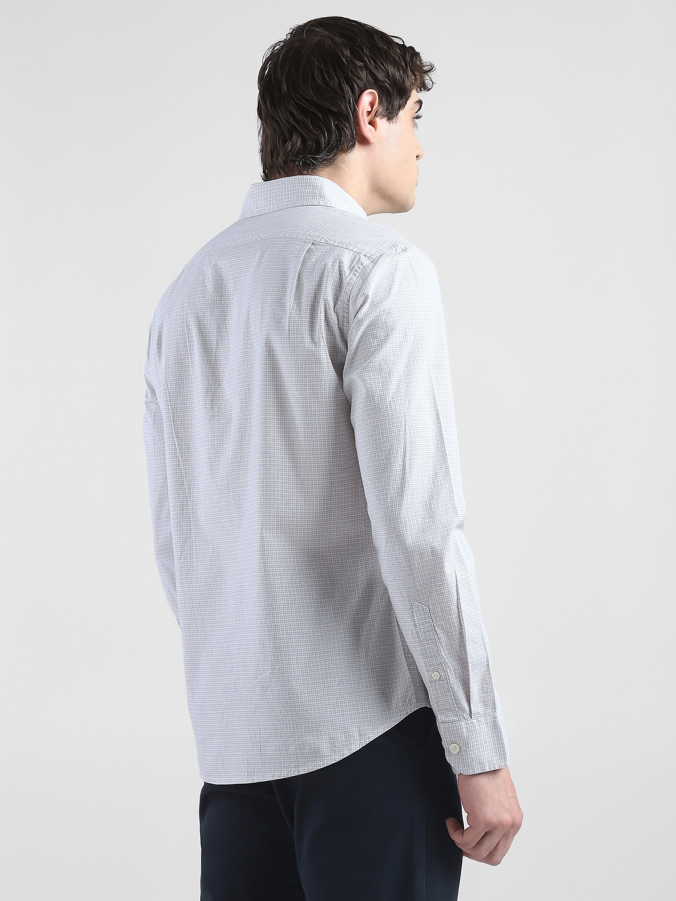 Men Light Grey Checked Regular Fit Shirt