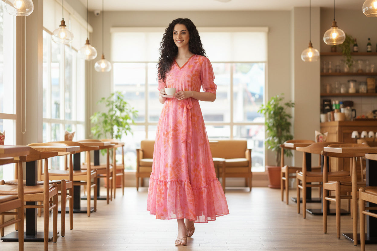 Women Pink Abstract Print Dress