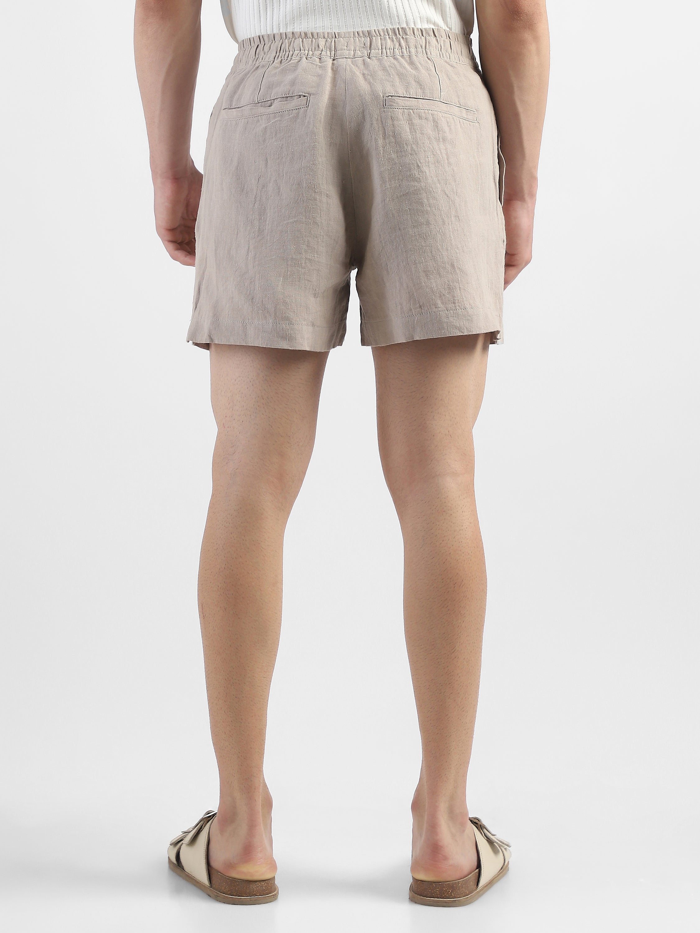 Men Beige Cotton Linen Shorts