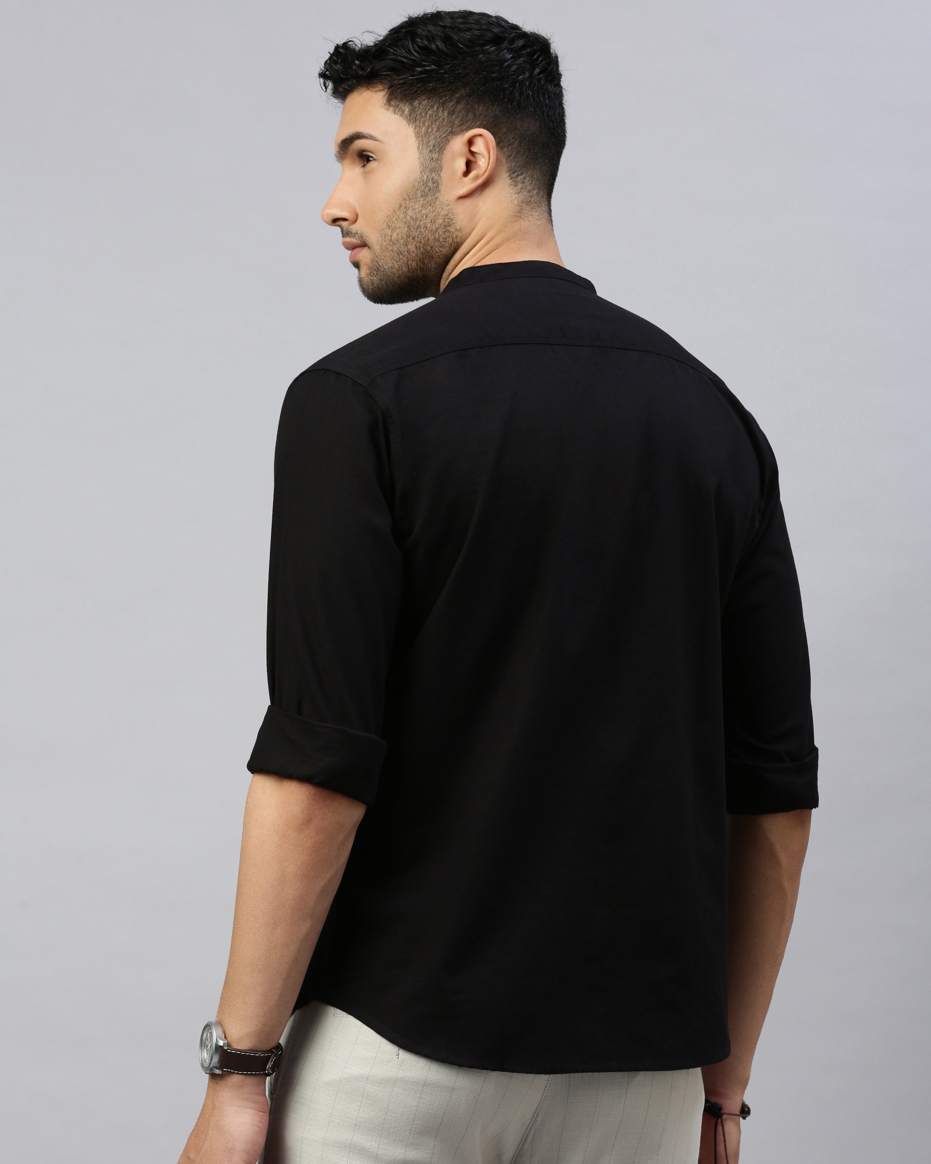 Men Black Cotton Slim Shirt