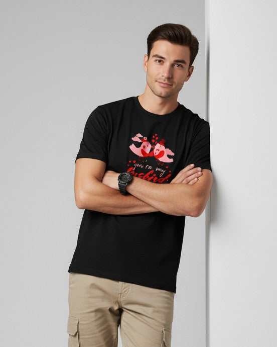 Men Printed Black Cotton Tshirt