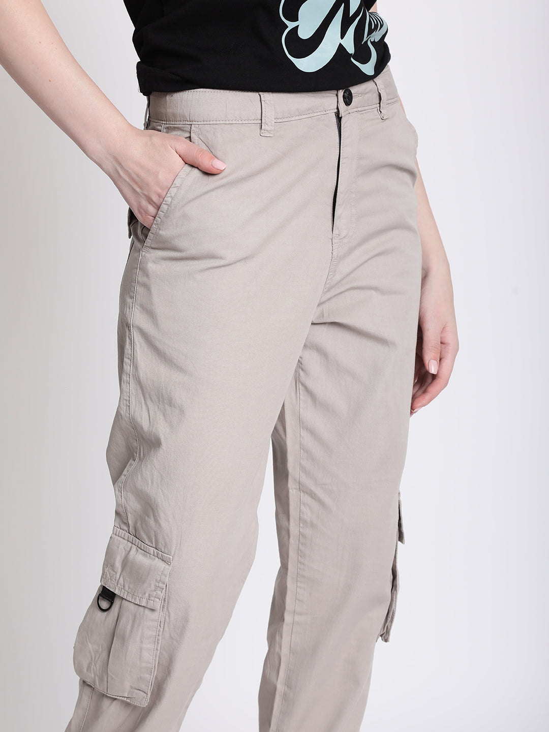 Women Grey Cargo Joggers with Flap Pockets