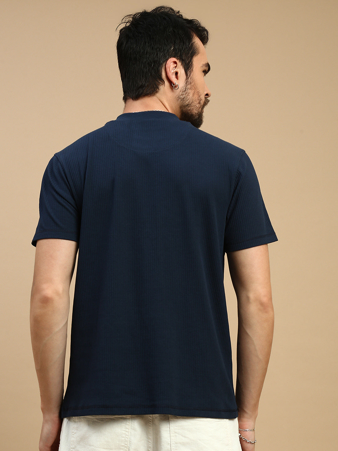 Men Navy High Neck Tee