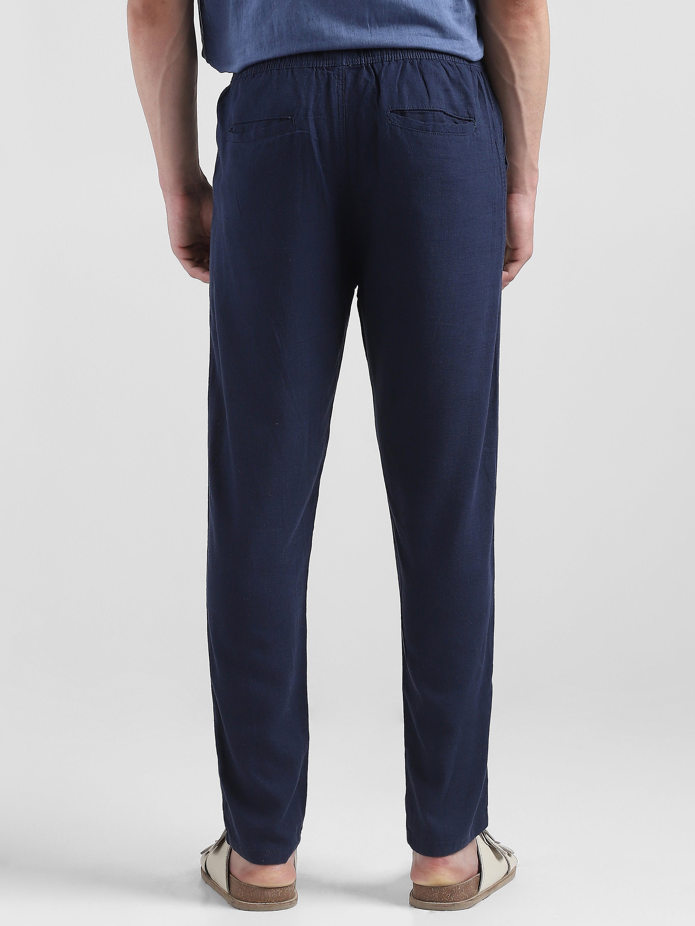 Men Navy Cotton Blend Comfort Fit Pants