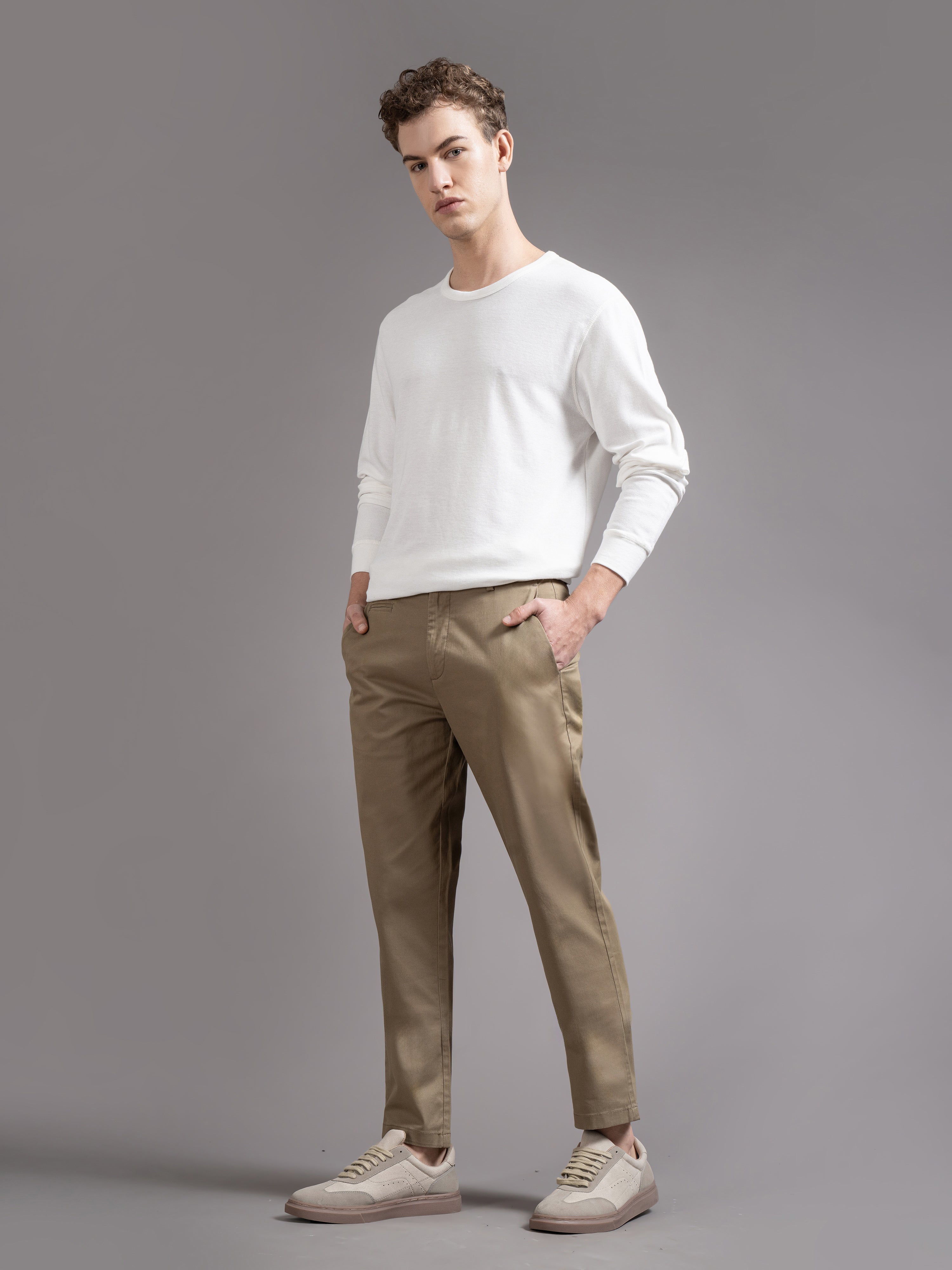 Men Khaki Smart Slim Fit Chinos