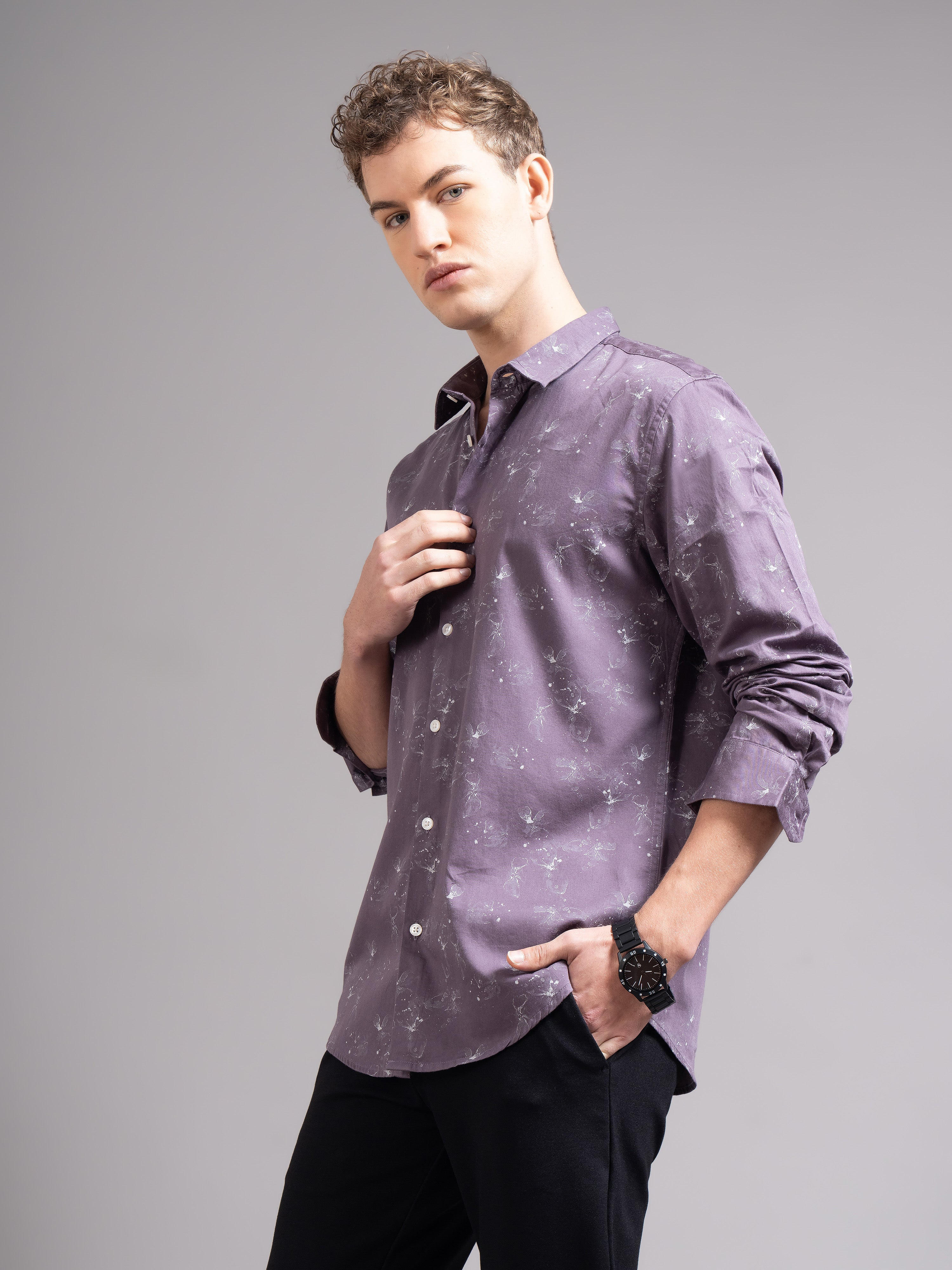 Men Purple Floral Print Shirt