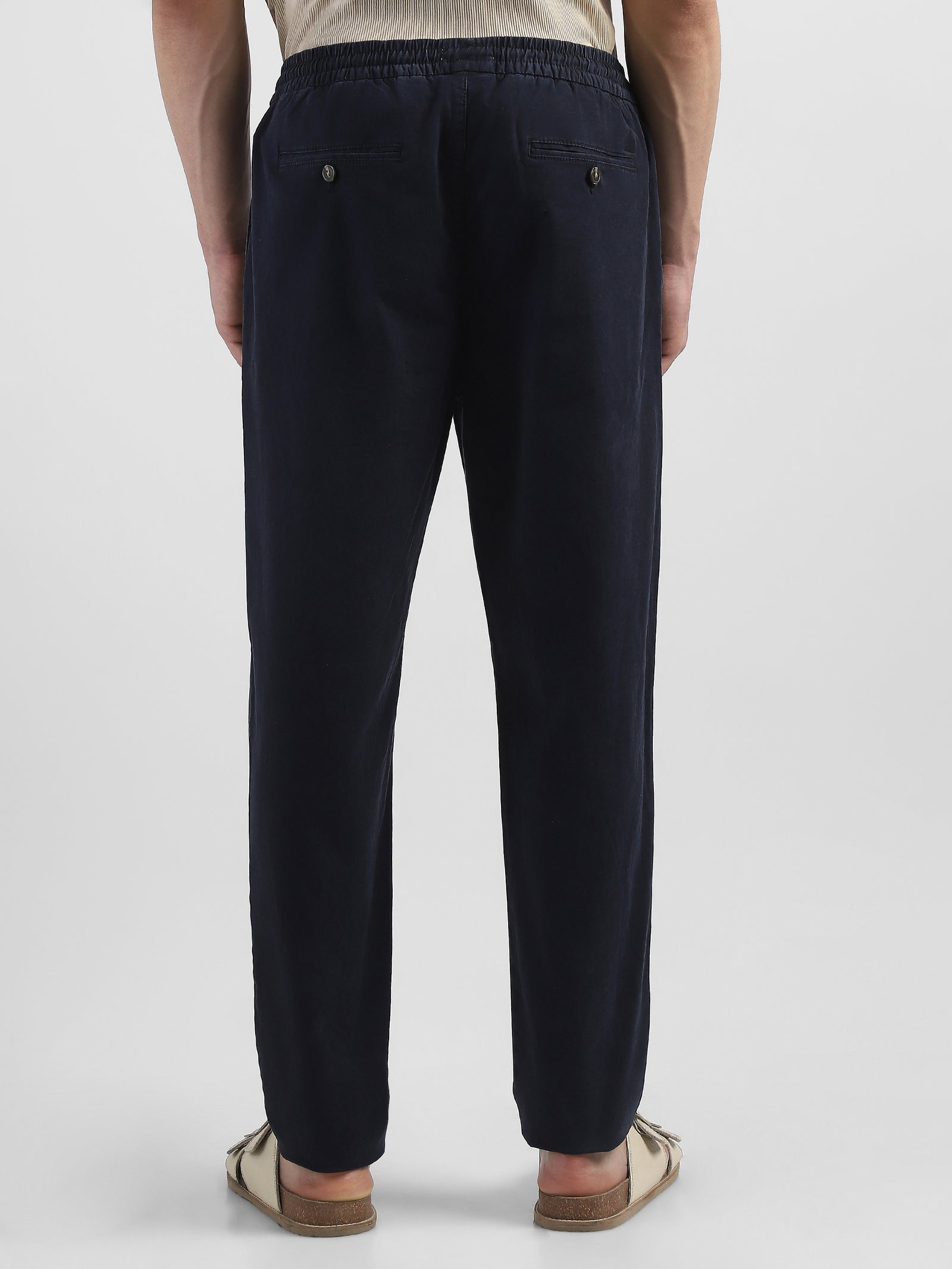 Men Navy Cotton Blend Pants