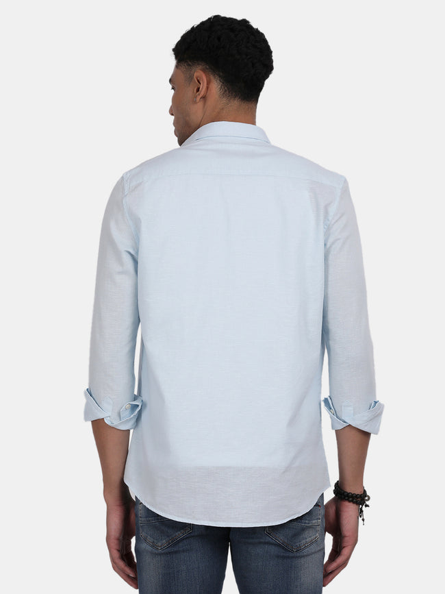Men Sky blue Slim Fit Spread Collar Full Sleeve Casual Shirt