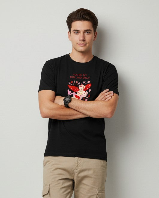 Men Printed Black Cotton Tshirt