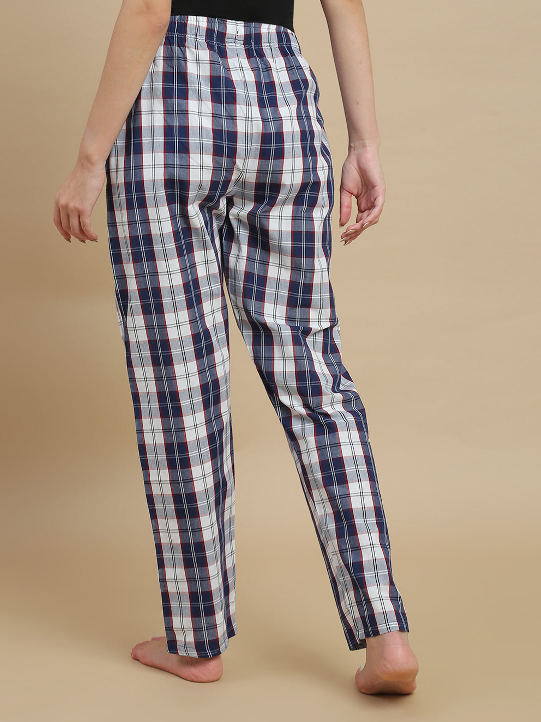 Women Navy & White Checked Cotton Pyjamas