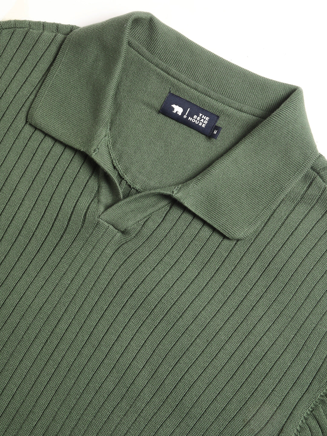 Men Green Knitted Regular Fit Polo Collar T-shirt