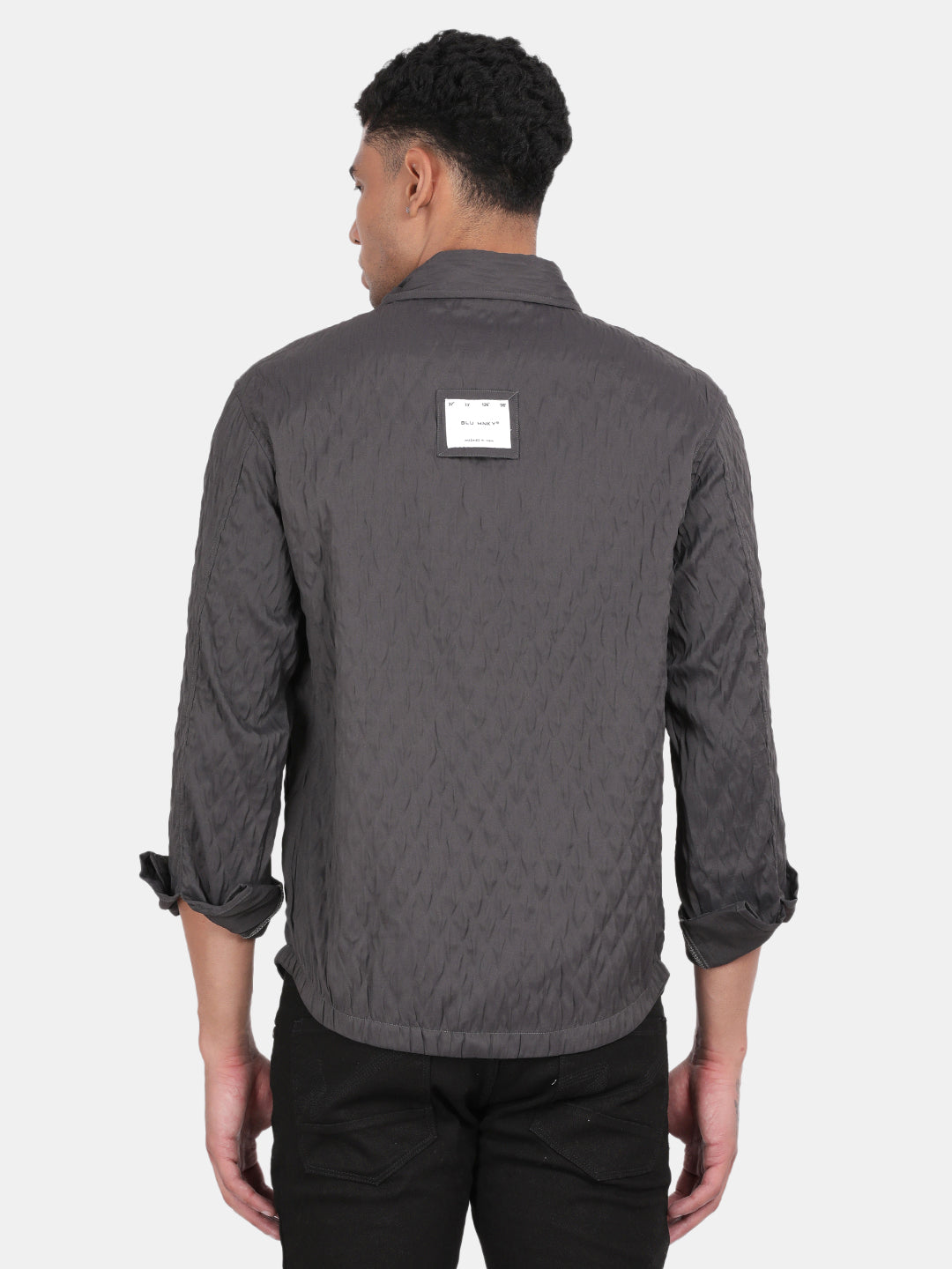 Men Dark Grey Slim Fit Spread Collar Full Sleeve Casual Shirt