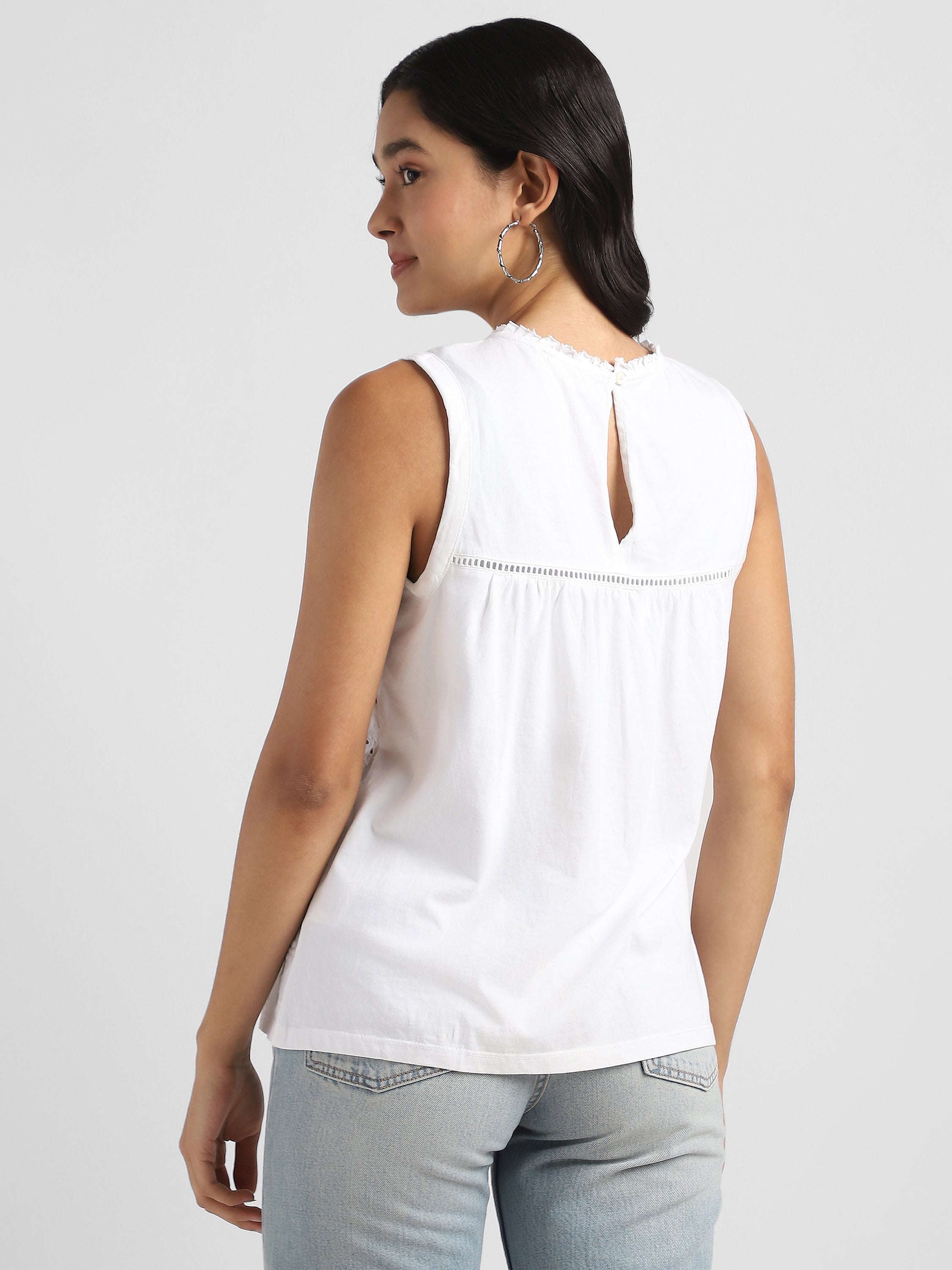 Women Cotton White Shiffli Embroidered Top