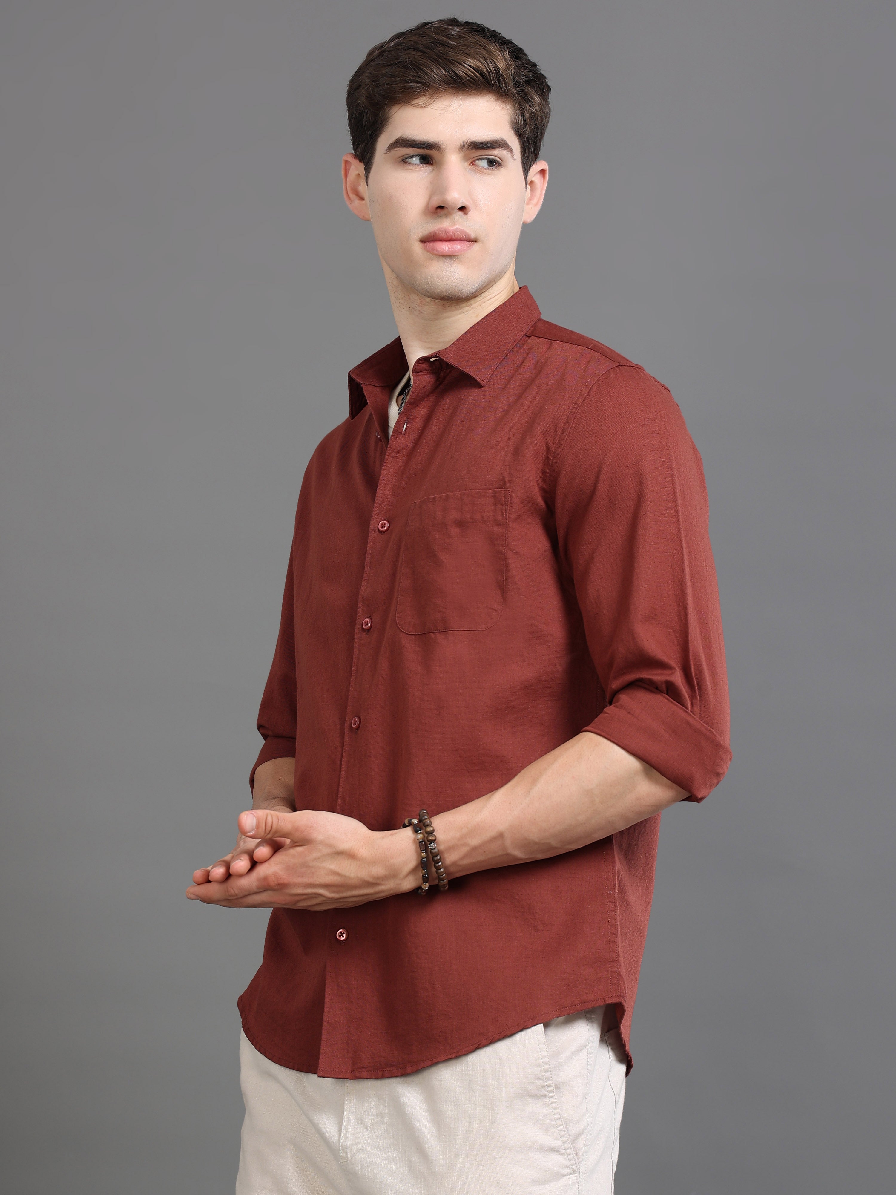 Men Rust Slim Fit Shirt