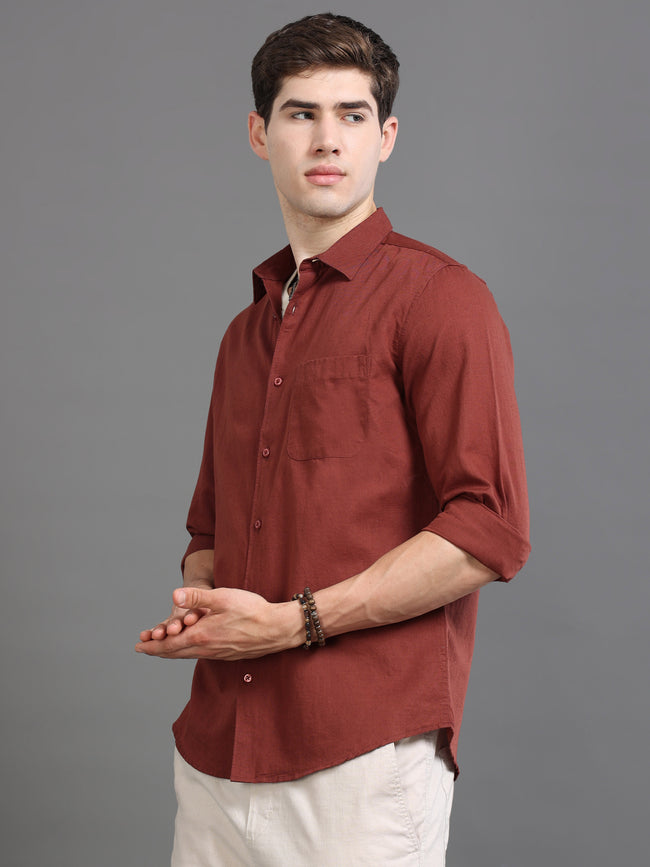 Men Rust Slim Fit Shirt