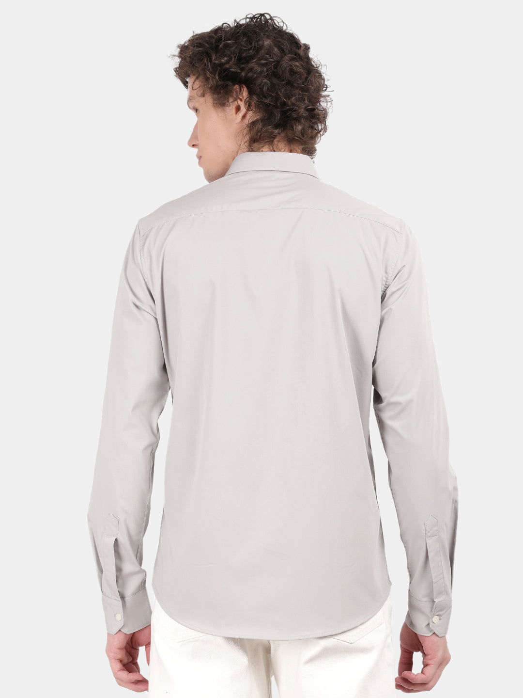 Men Silver Slim Fit Spread Collar Full Sleeve Casual Shirt