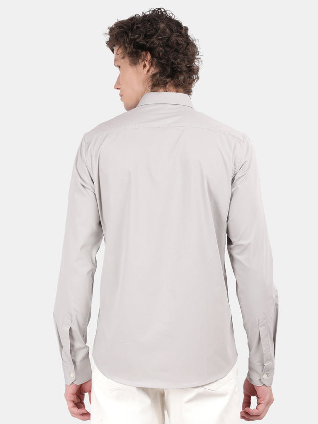 Men Silver Slim Fit Spread Collar Full Sleeve Casual Shirt