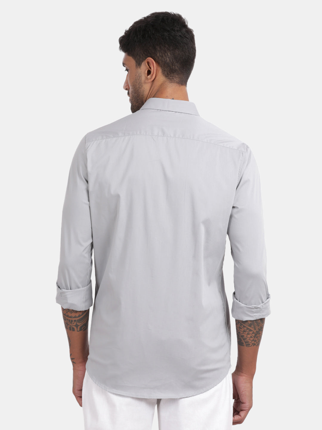 Men Silver Slim Fit Spread Collar Full Sleeve Casual Shirt