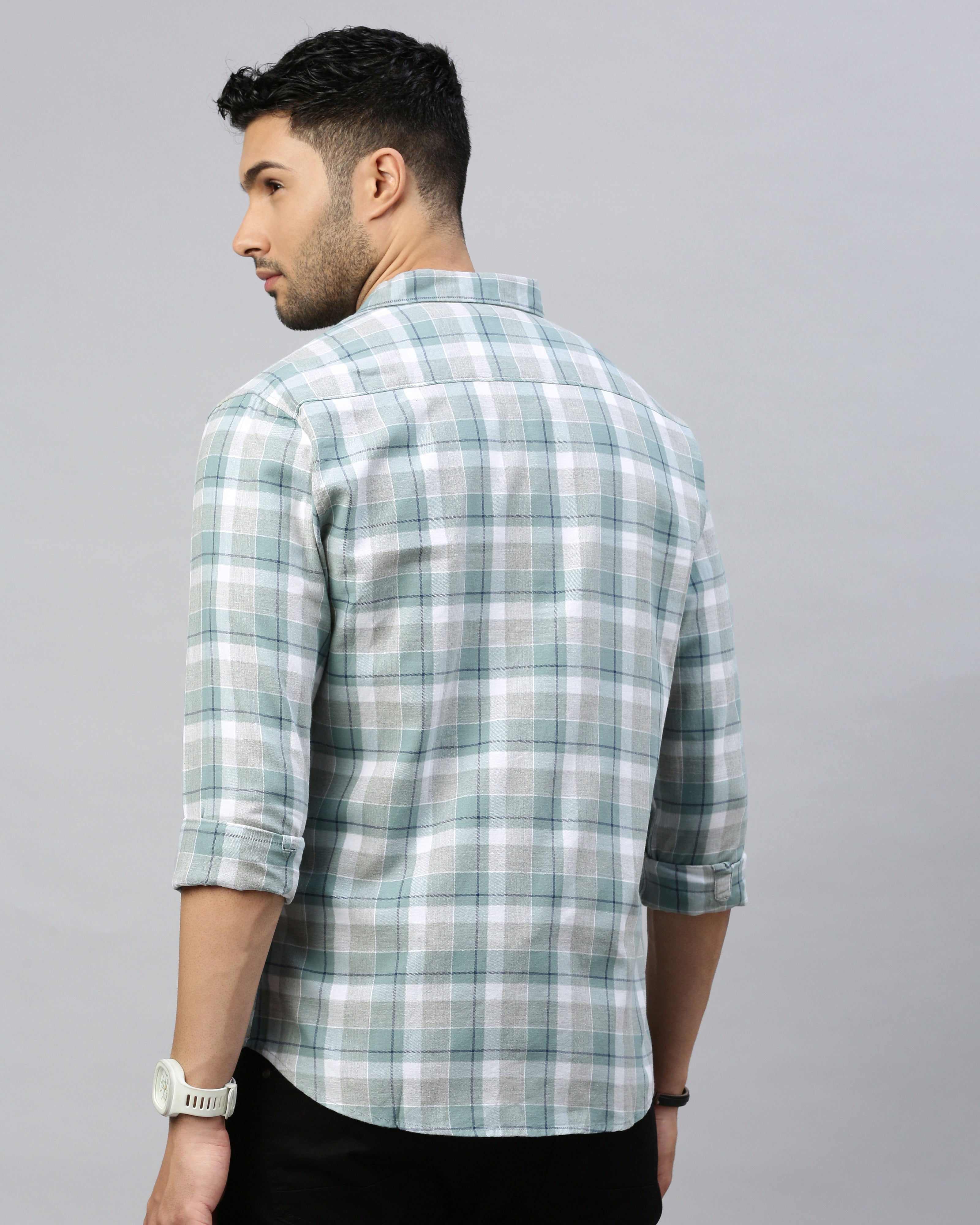 Men Green Cotton Slim Shirt