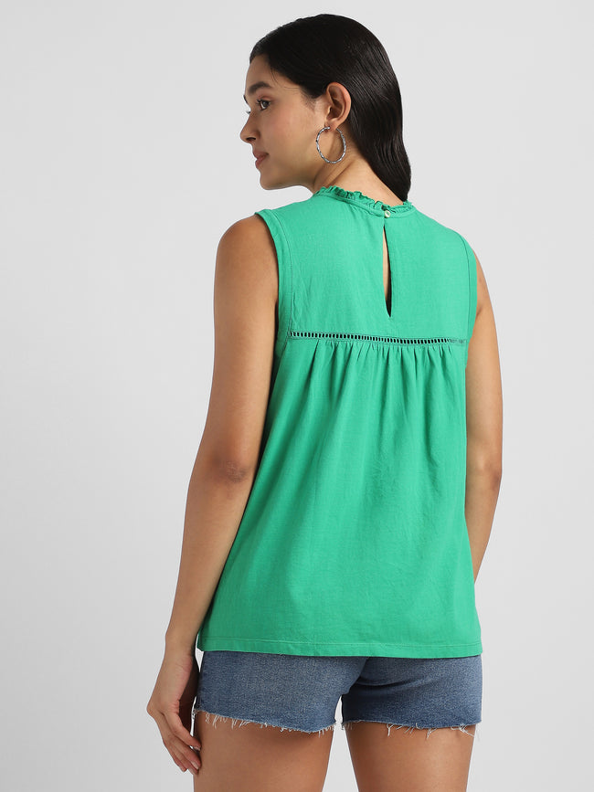 Women Cotton Green Shiffli Embroidered Top