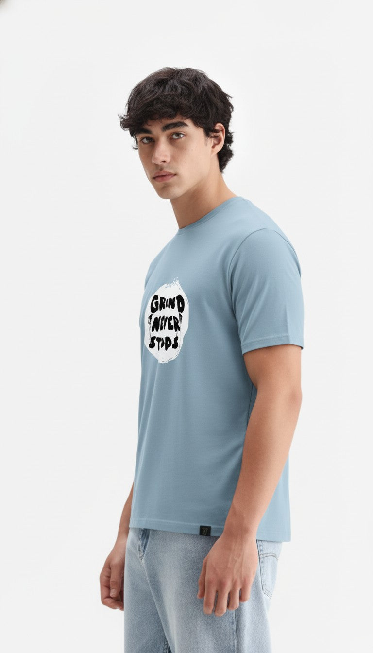 Men Cotton Ice Blue T-Shirt