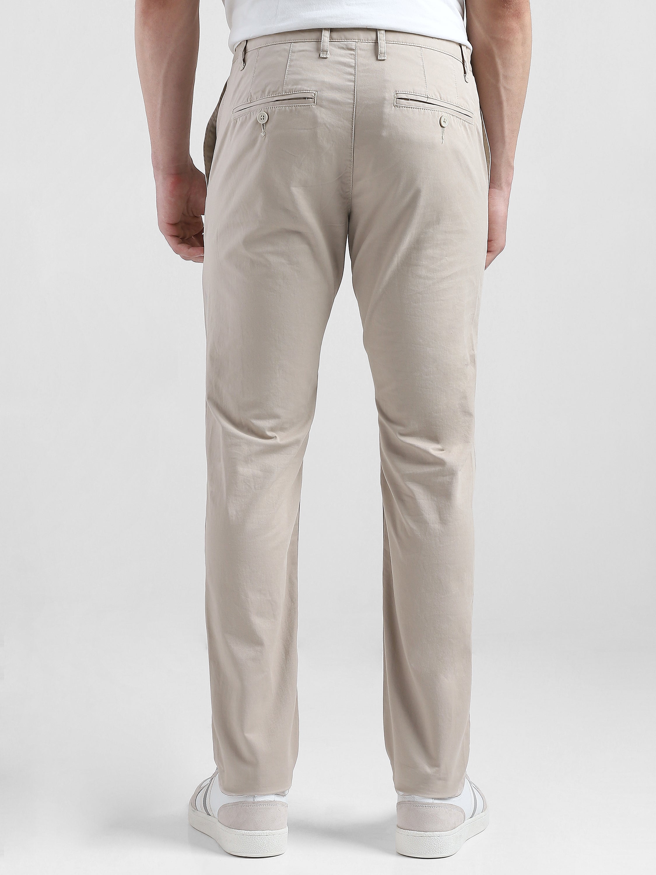 Men Cream Mid Rise Regular Fit Trouser