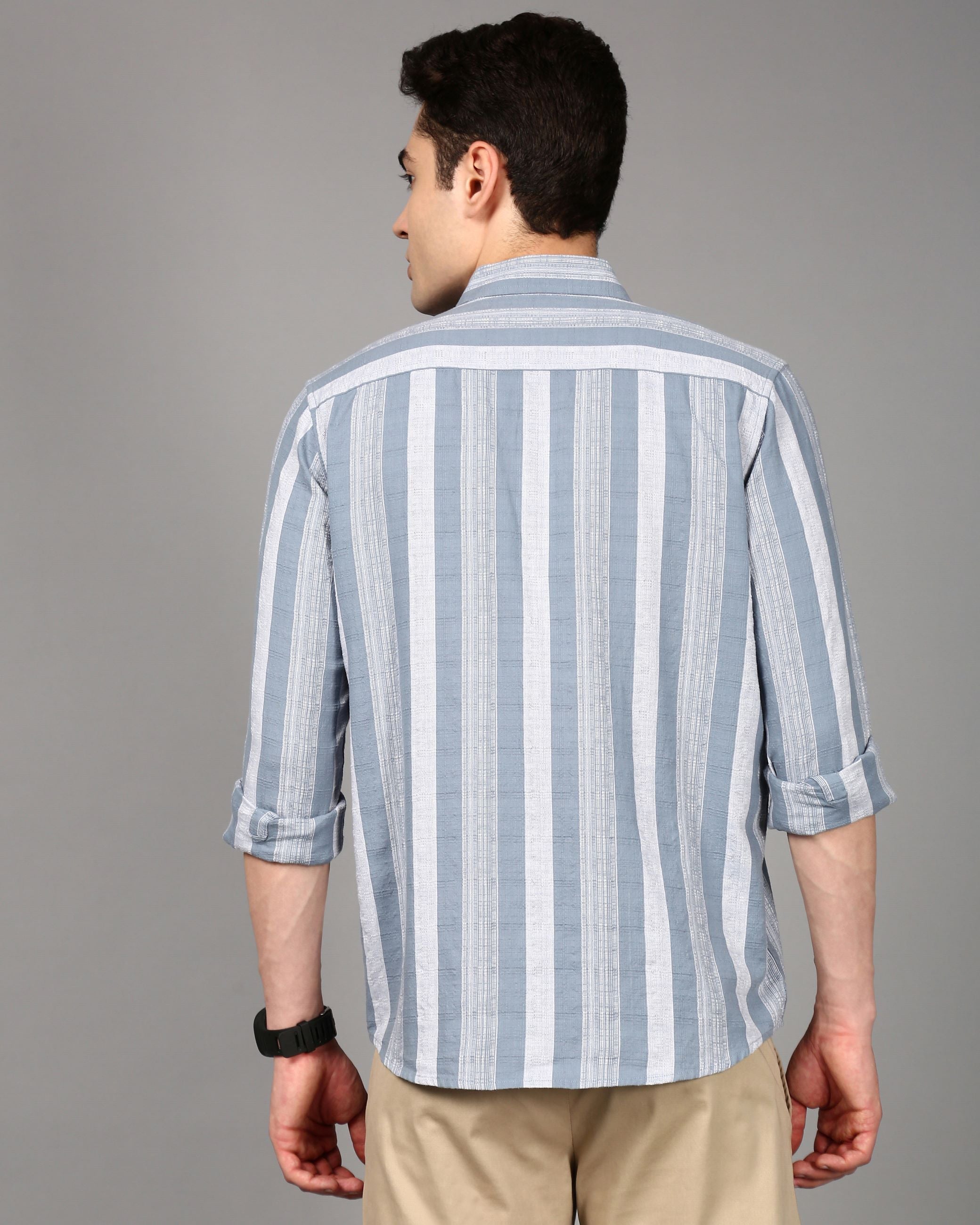 Men Blue Striped Shirt