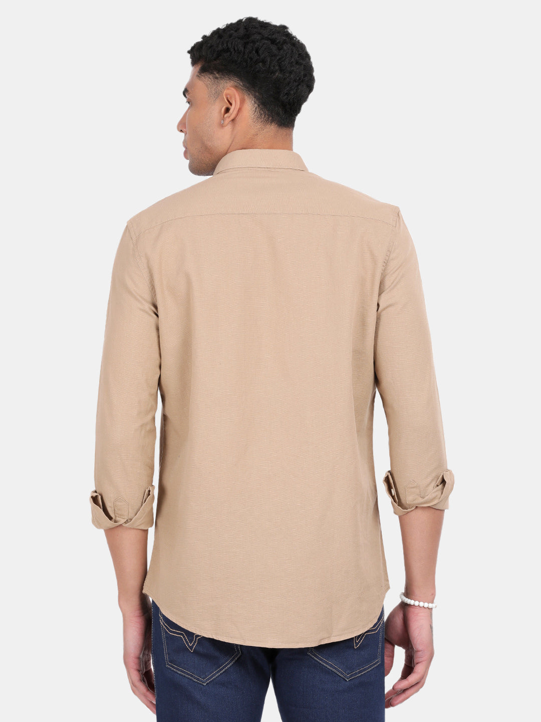 Men Khaki Slim Fit Spread Collar Full Sleeve Casual Shirt