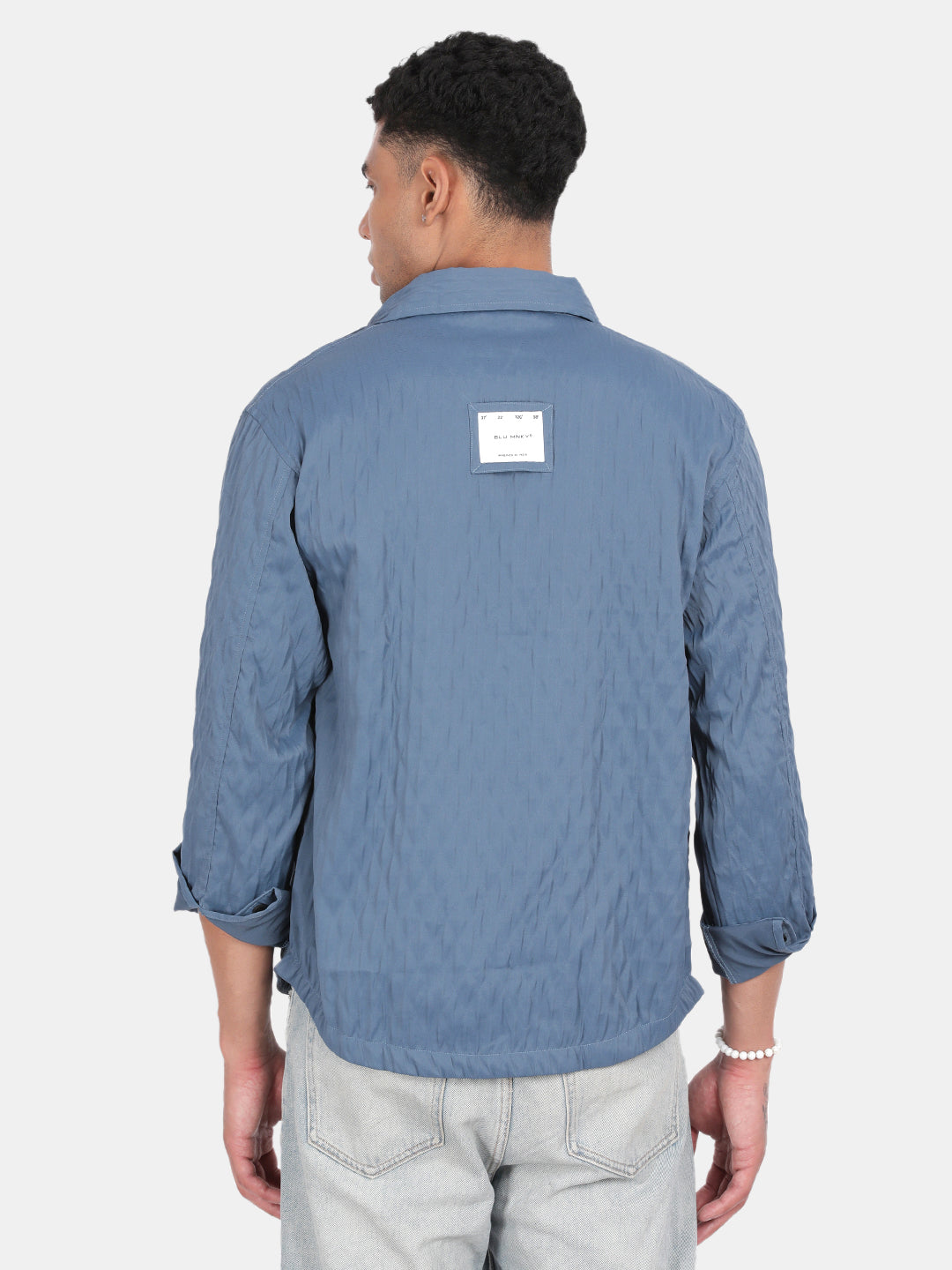 Men Blue Slim Fit Spread Collar Full Sleeve Casual Shirt