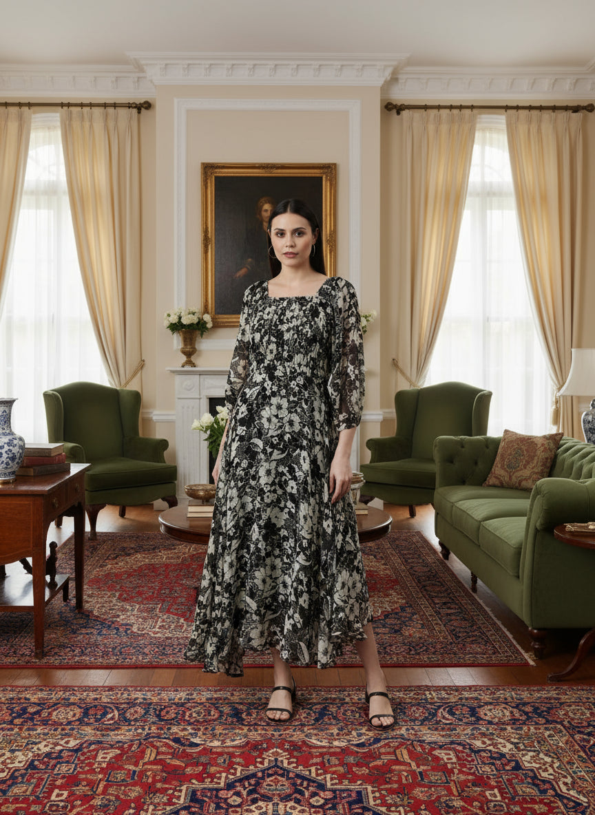 Women Floral Woven Maxi Chiffon Dress