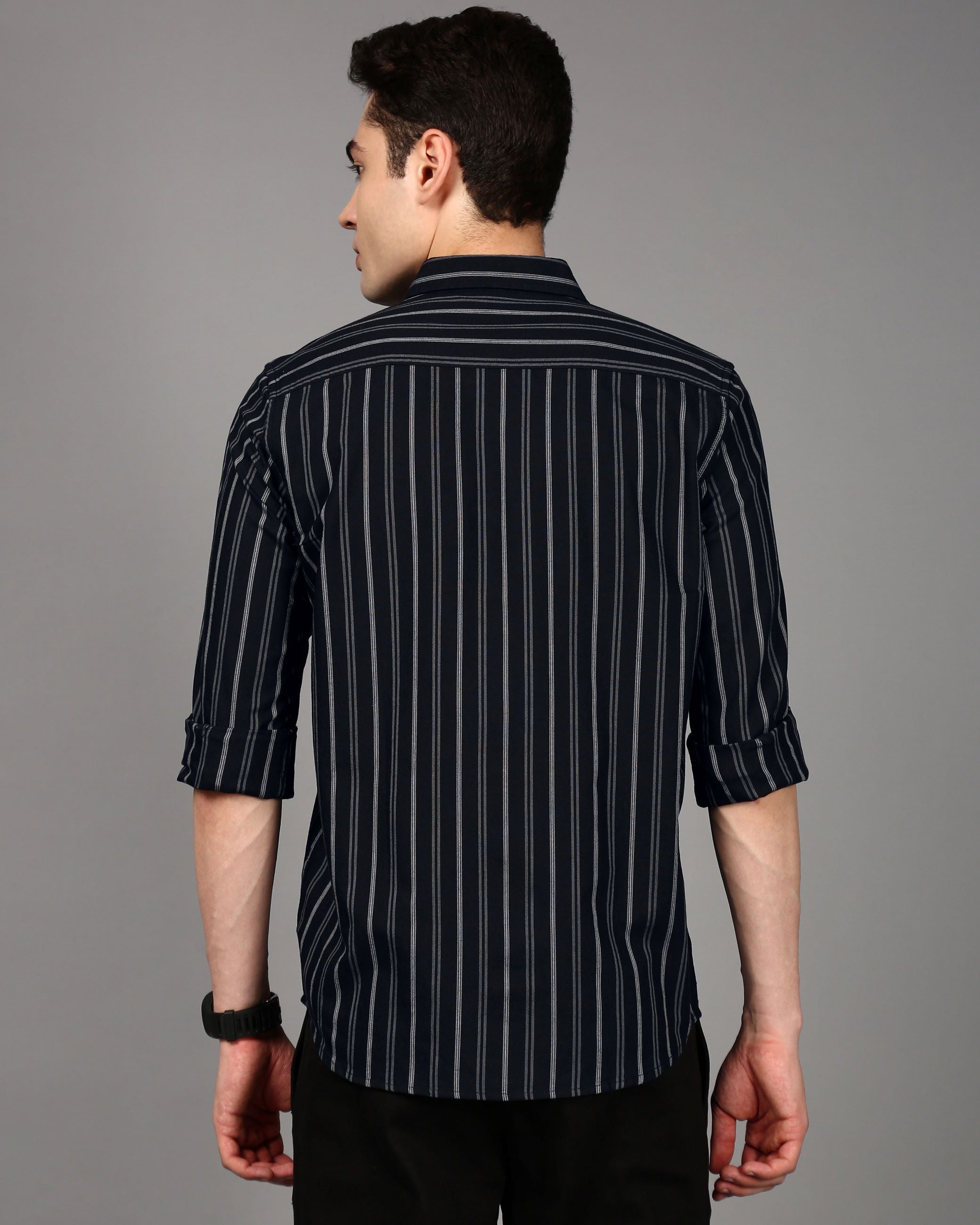 Men Black Striped Shirt