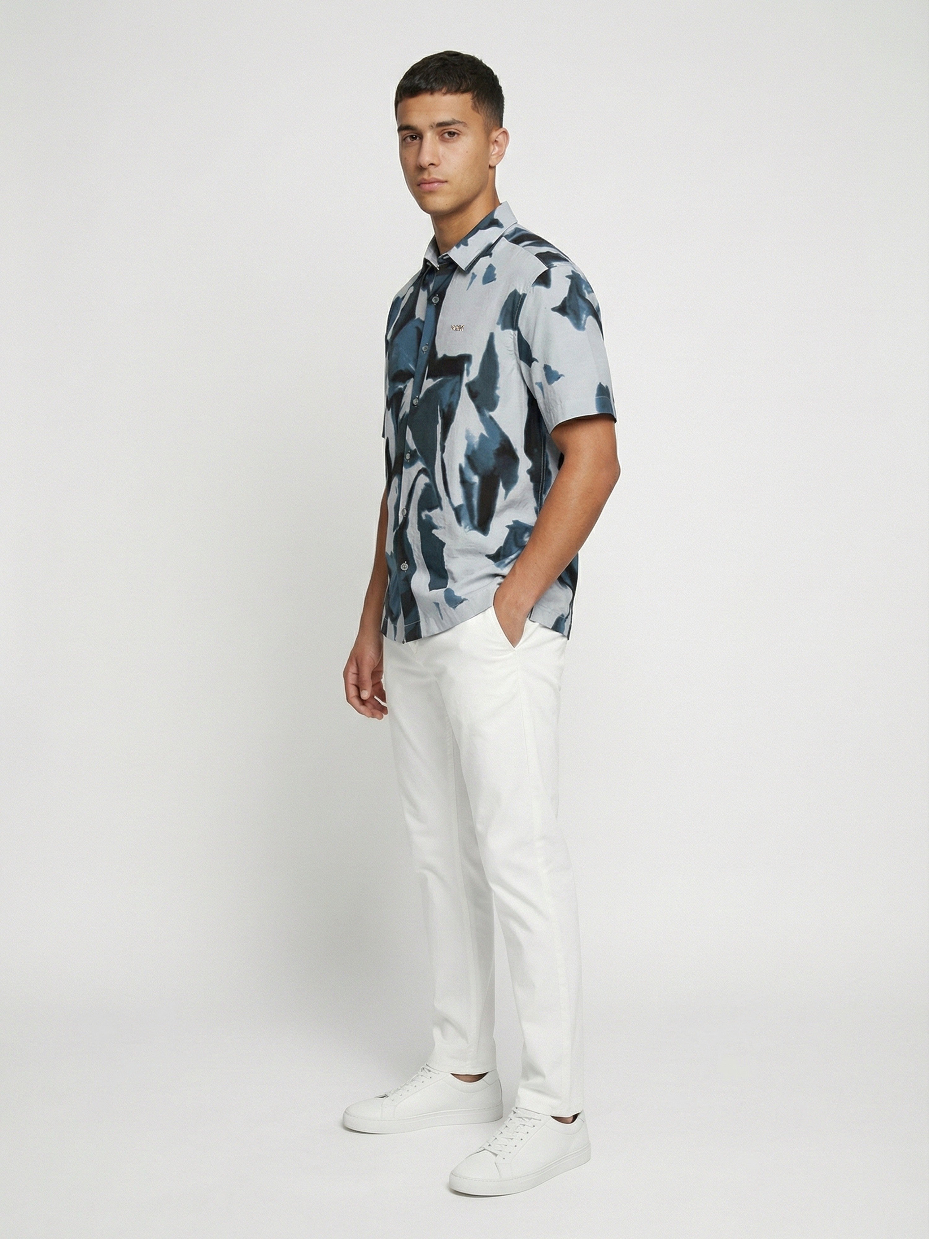 Men Blue Nylon Printed Shirt