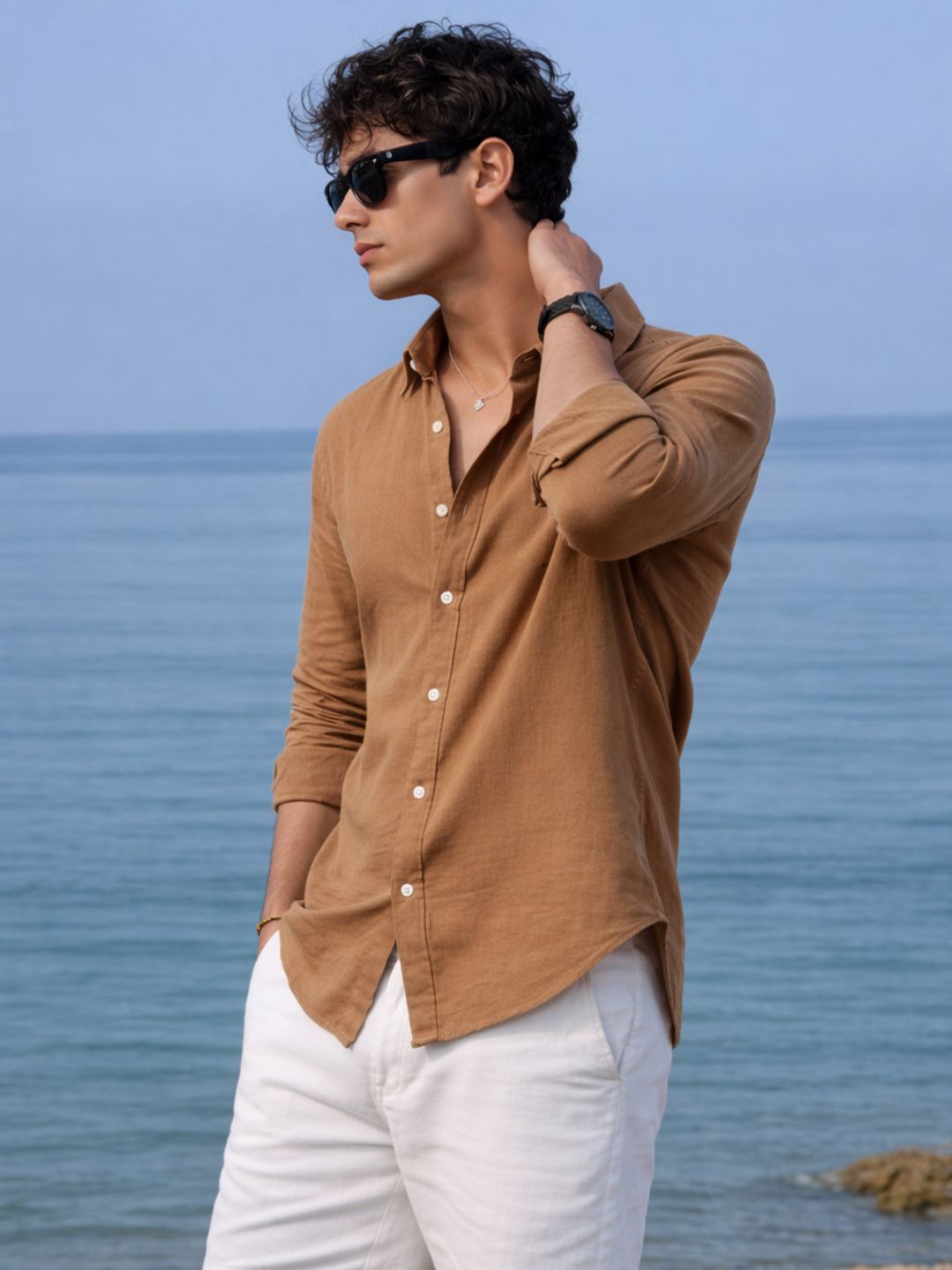 Men Brown Solid Shirt