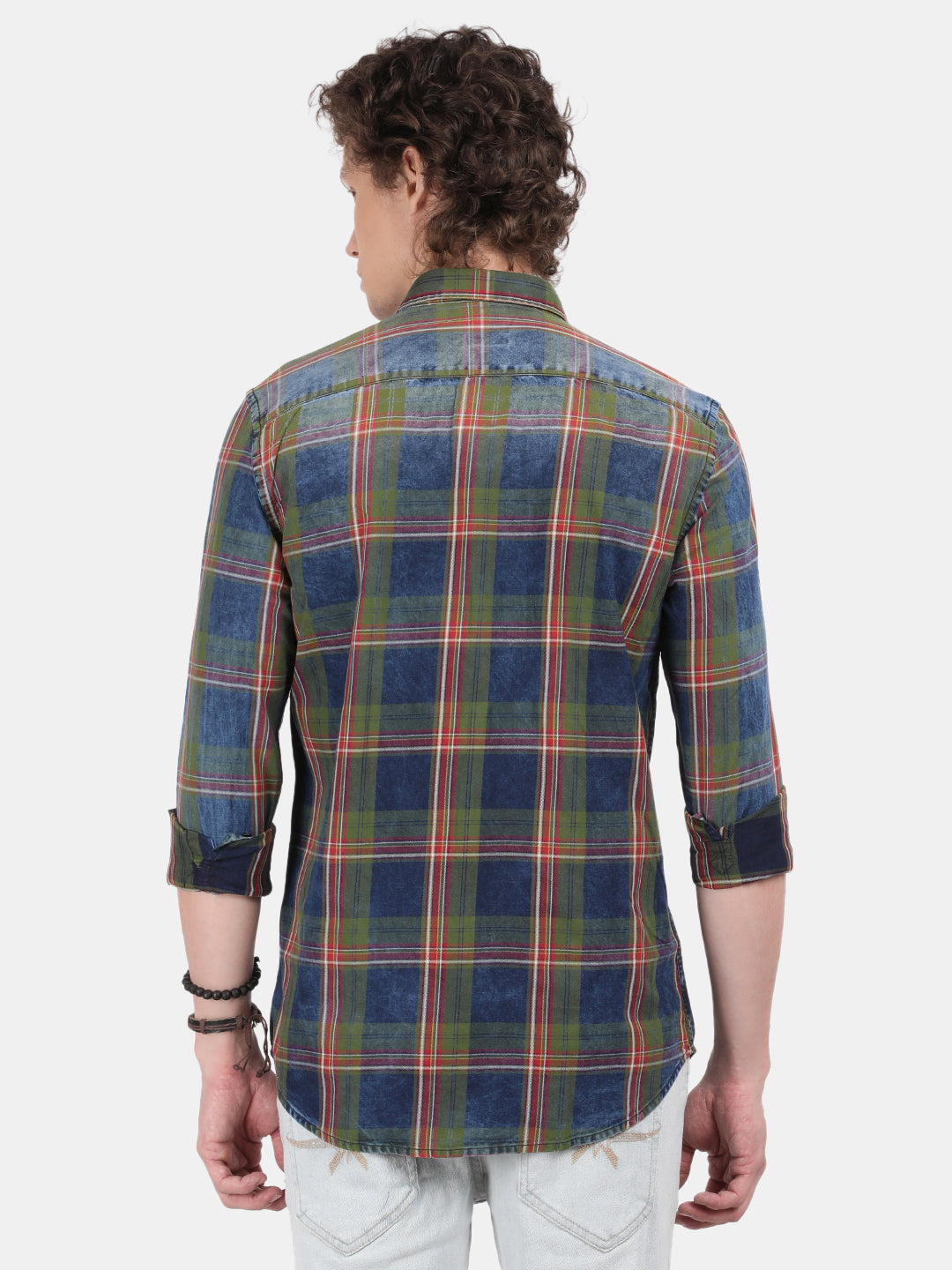 Men Blue Slim Fit Spread Collar Full Sleeve Casual Shirt