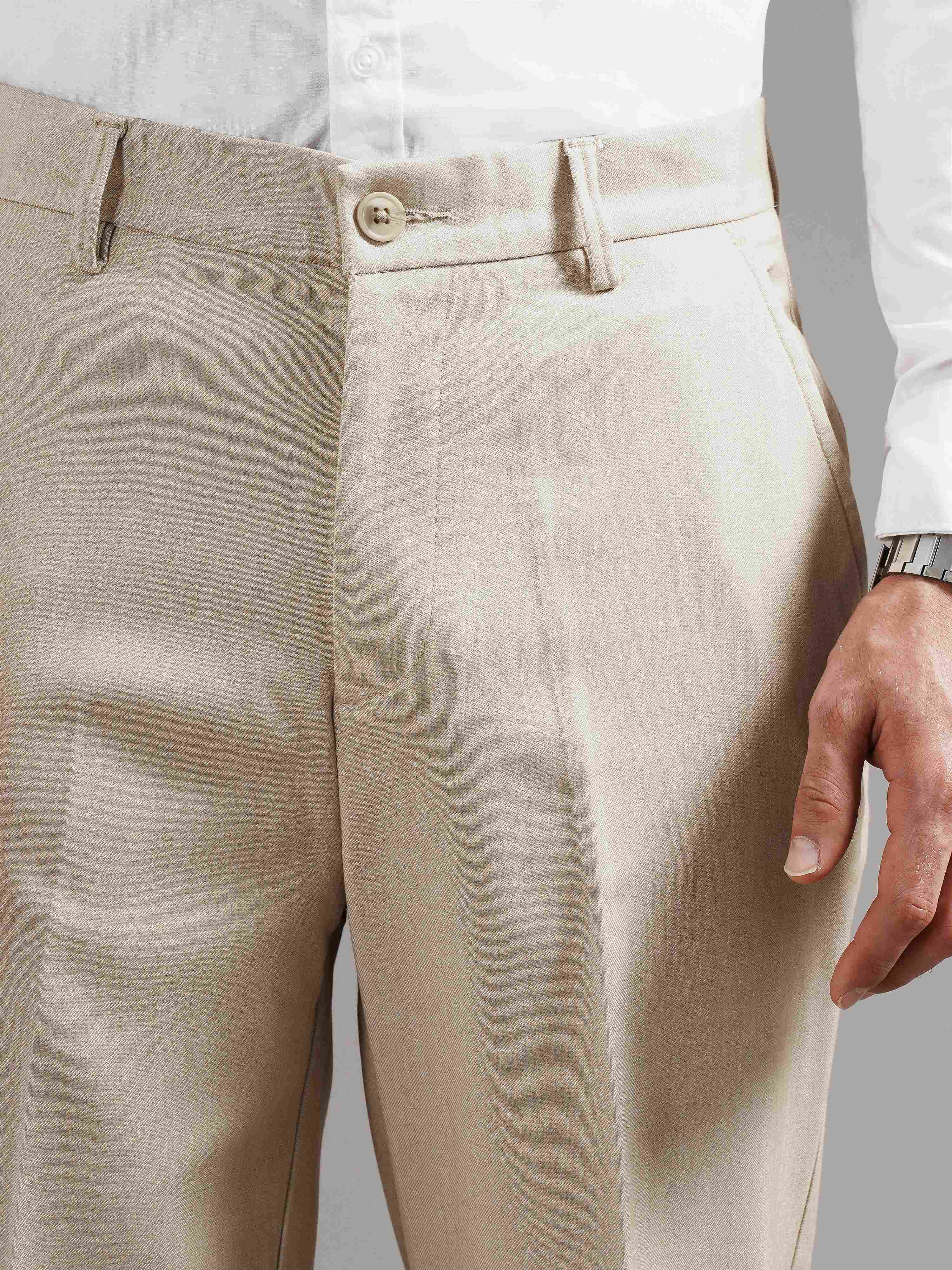 Men Beige Straight Fit Trousers