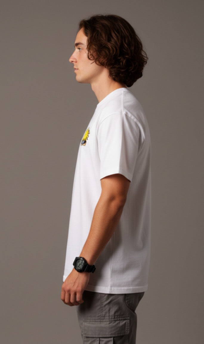 Men White Graphic Cotton Oversized T-Shirt