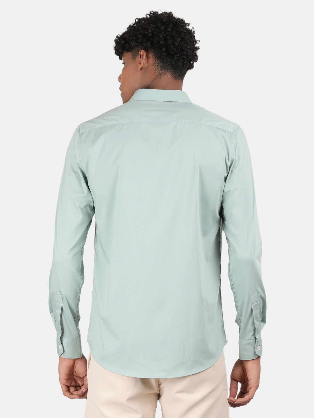 Men Light Green Slim Fit Spread Collar Full Sleeve Casual Shirt