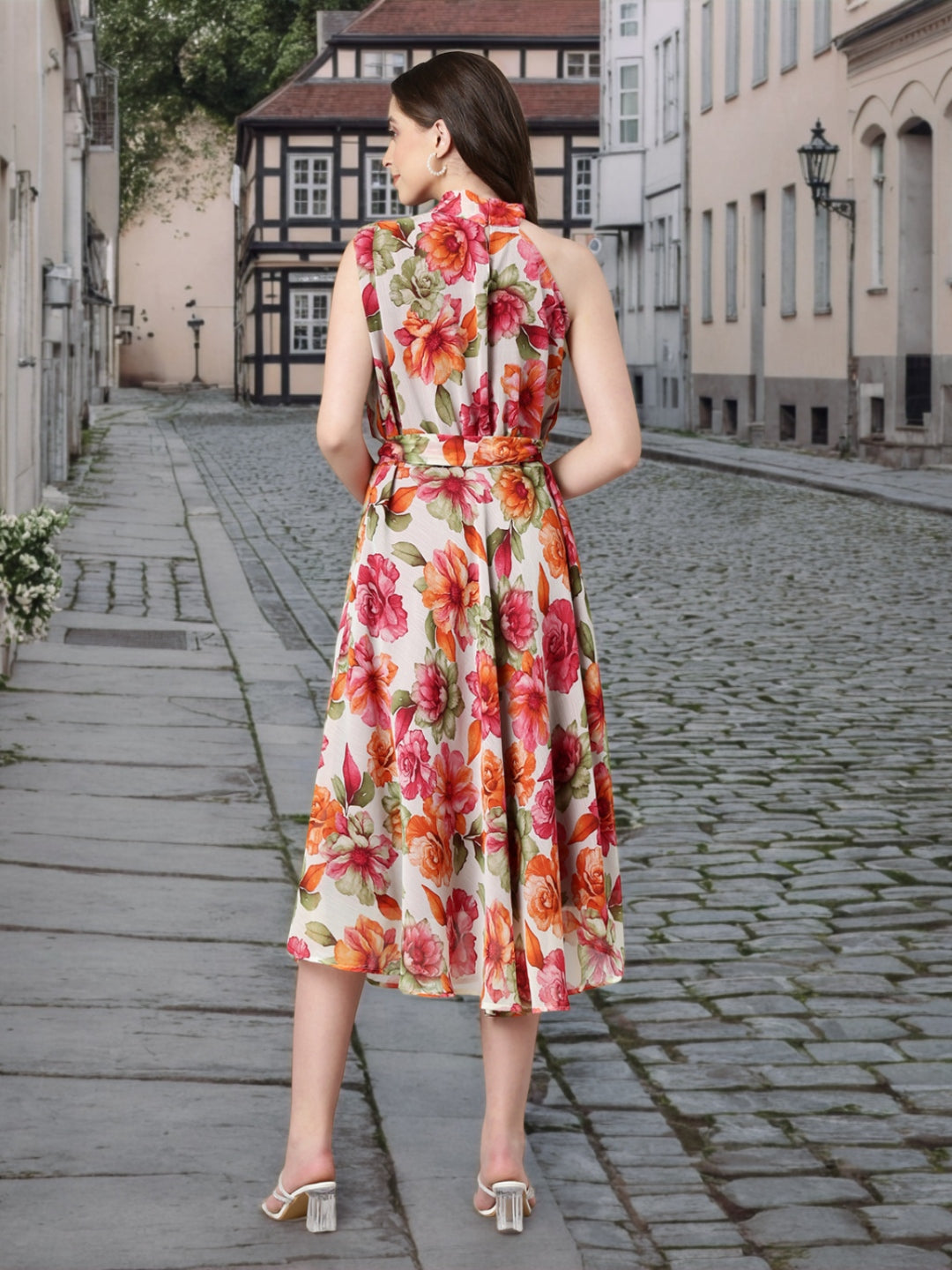 Women Floral Woven Maxi Chiffon Dress