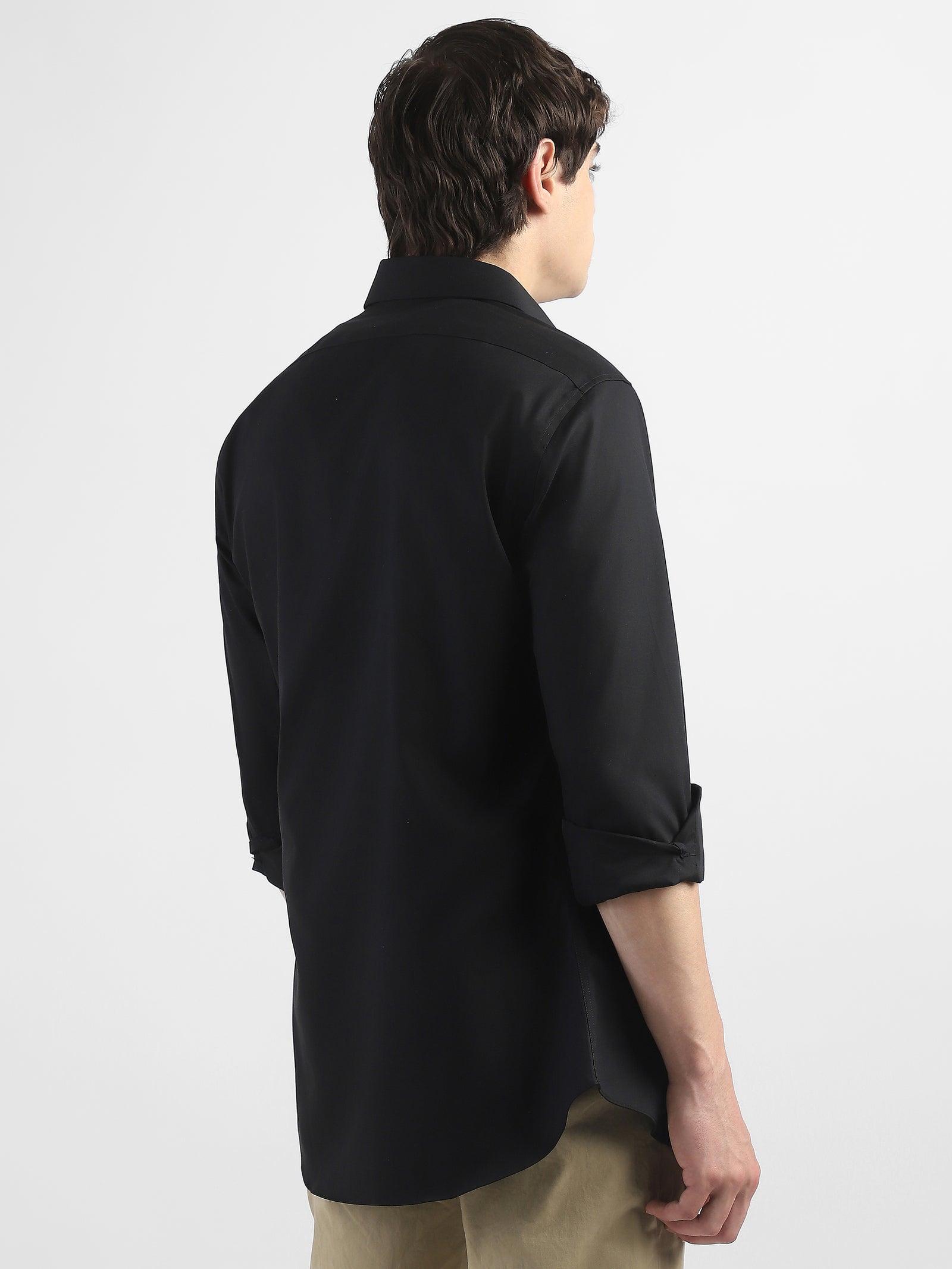 Men Black Spread Collar Shirt