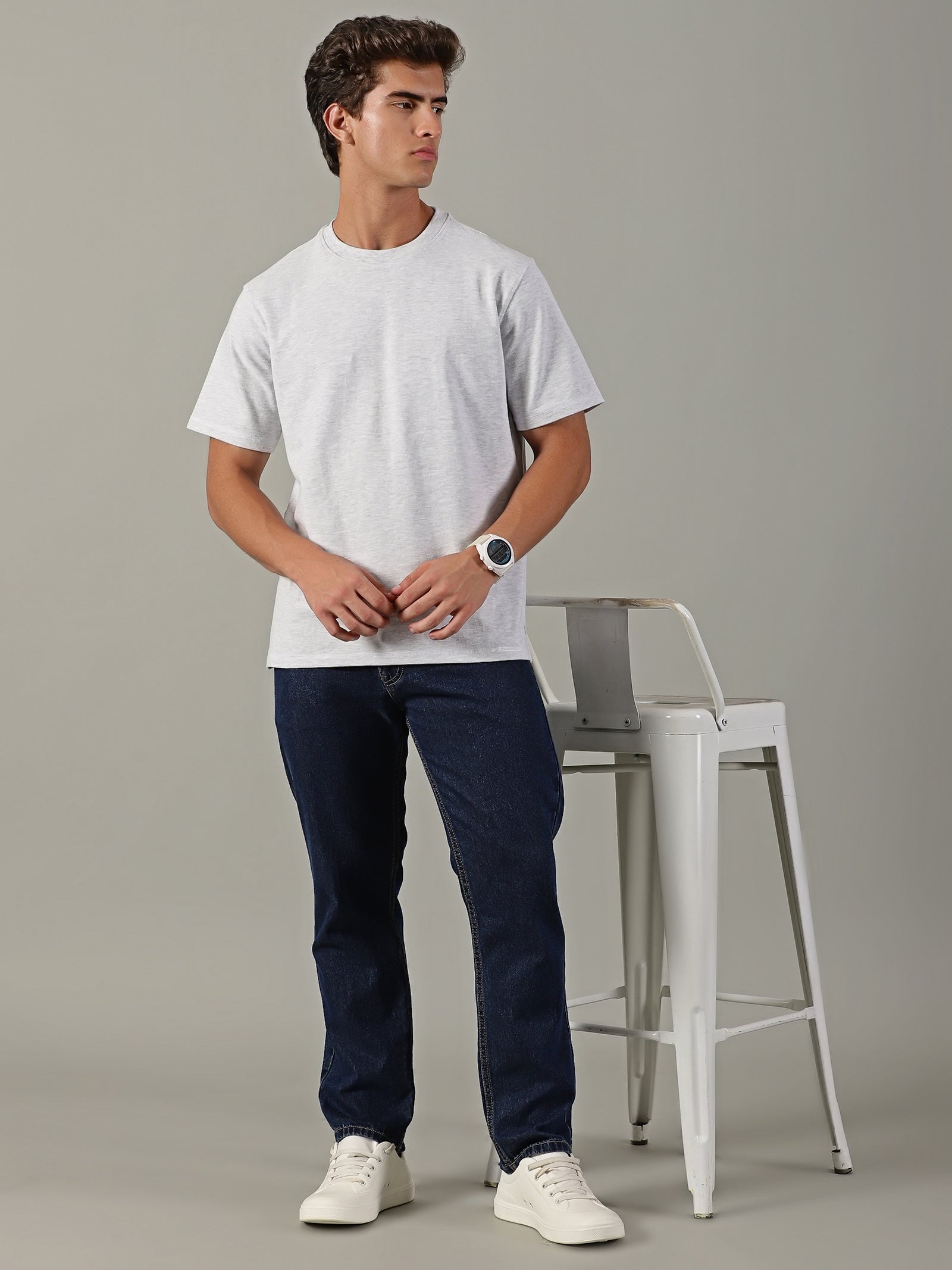 Men White Basic T-Shirt
