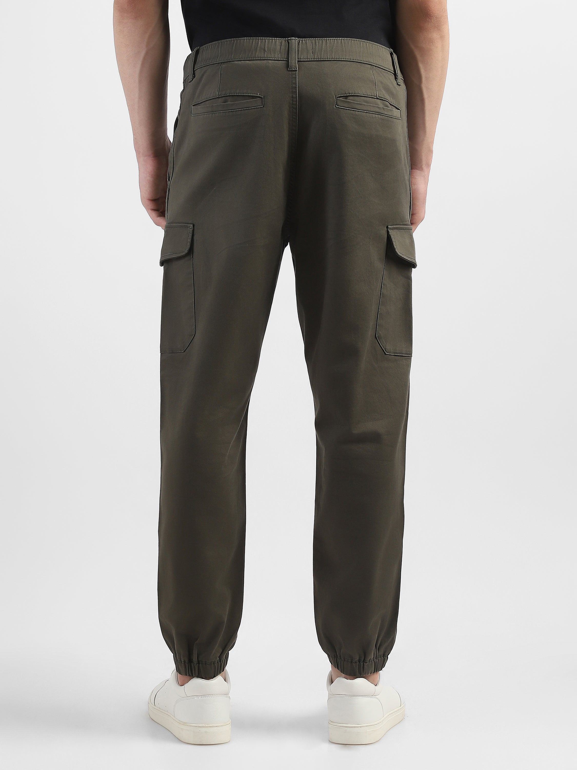 Men Cotton Blend Olive Cargo Pants with 6 Pockets