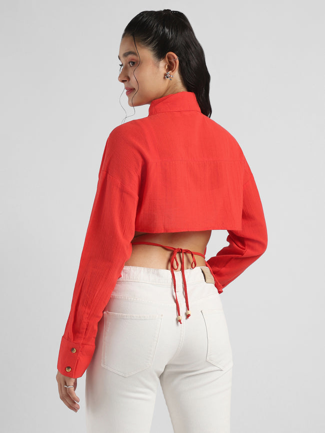 Women  Red Shirt with Stylish Back Cut-Out