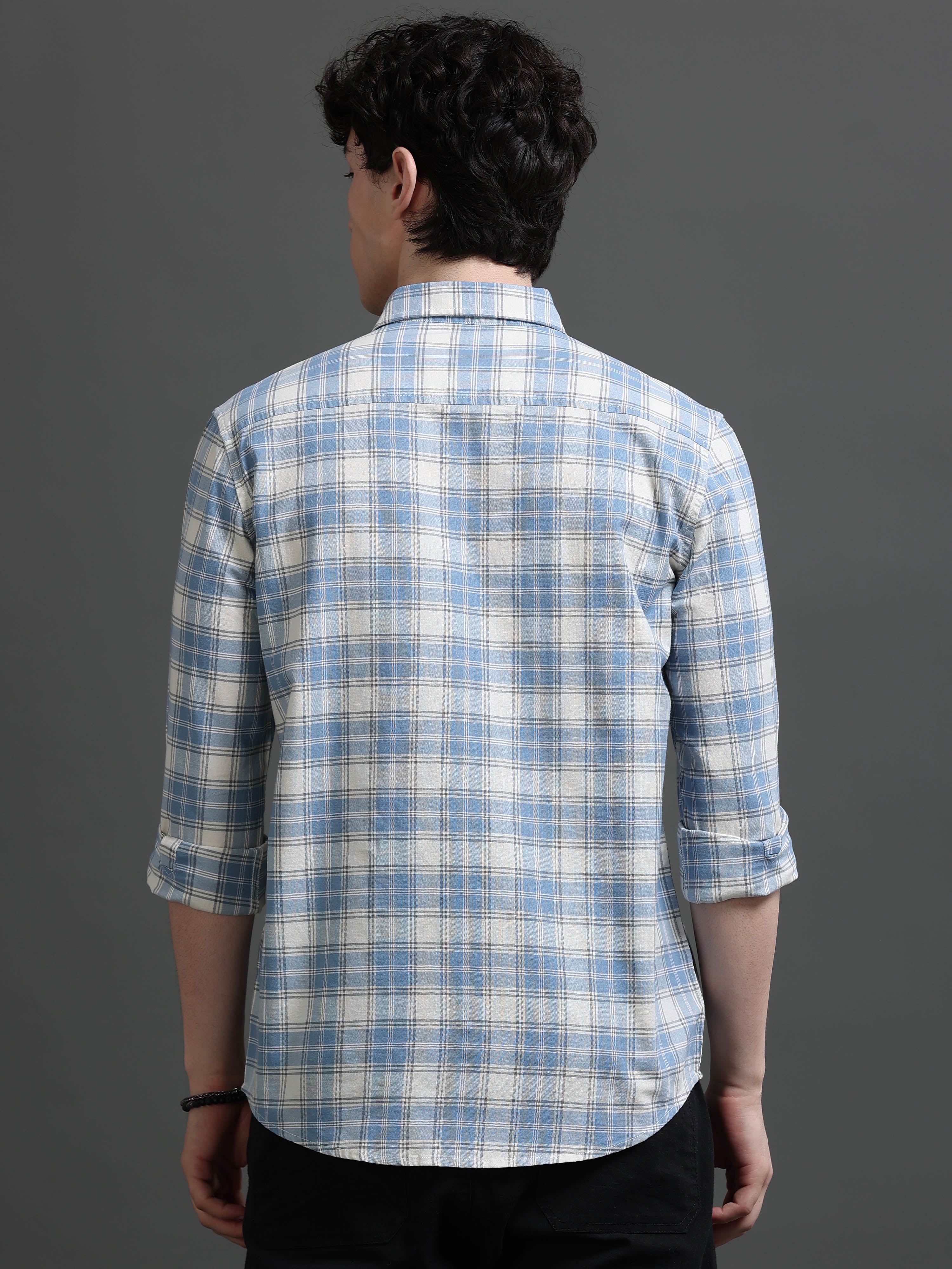 Men Blue Check Shirt
