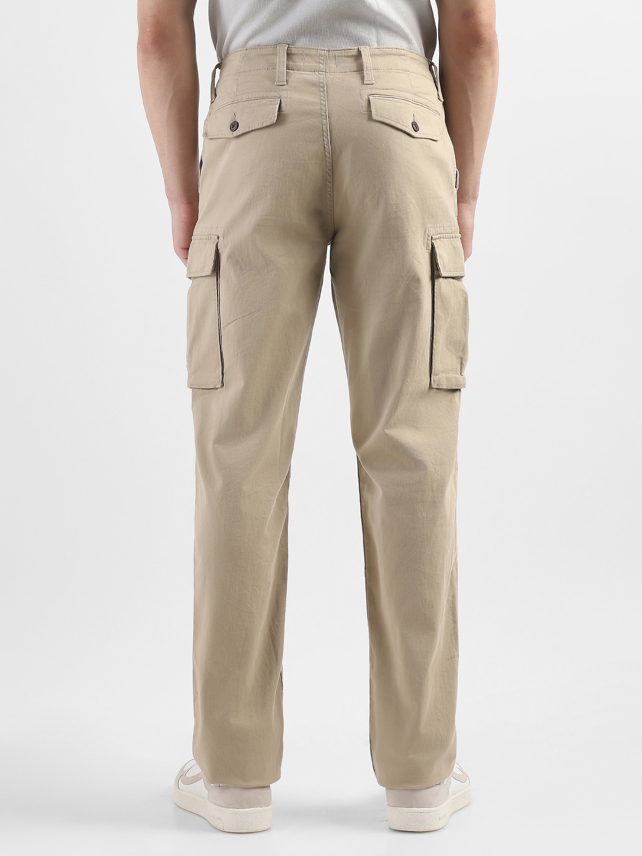 Men Beige Cotton Mid Rise Cargo Pants