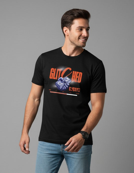 Men Printed Black Cotton Tshirt