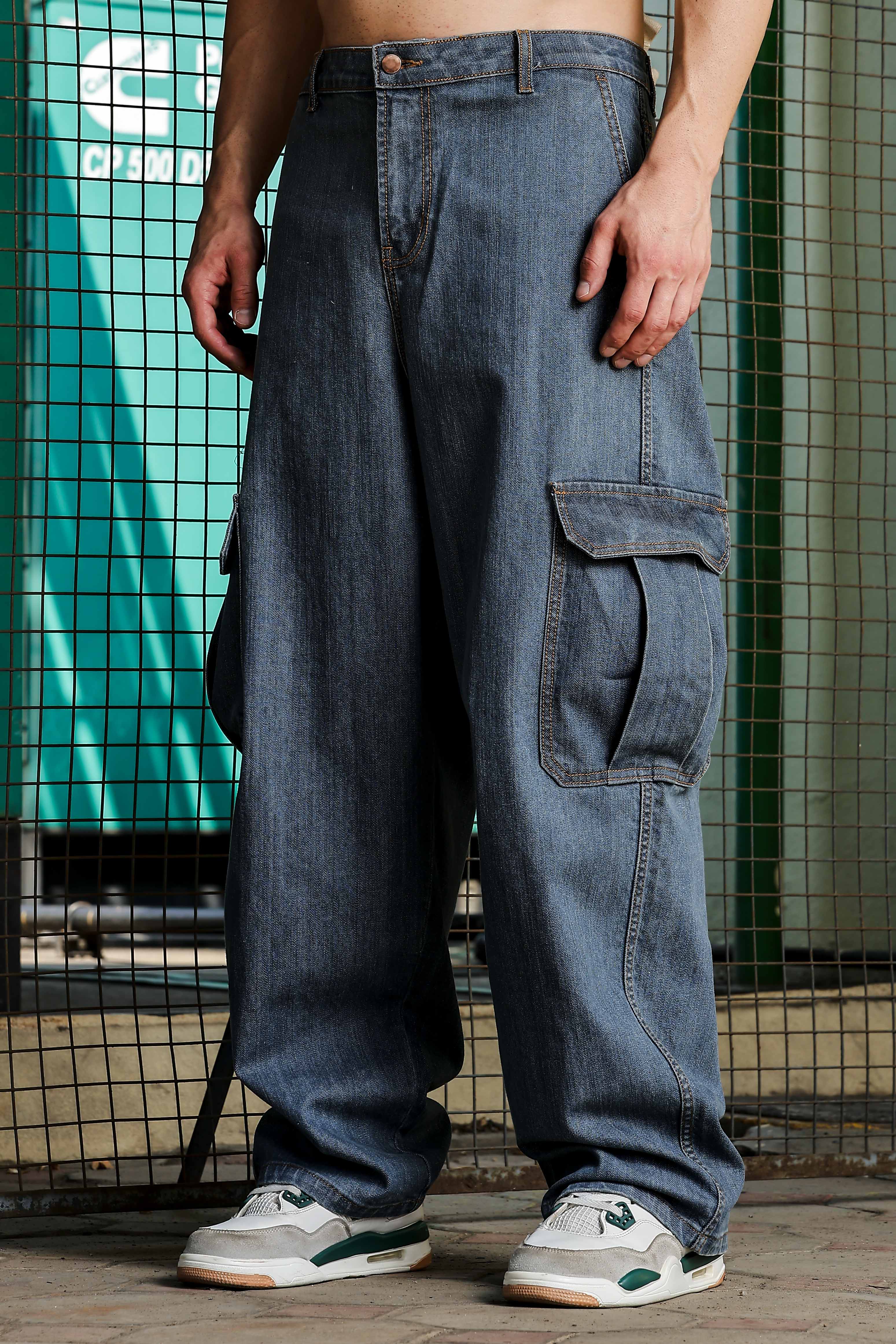 Unisex Blue Denim Cargo Trousers